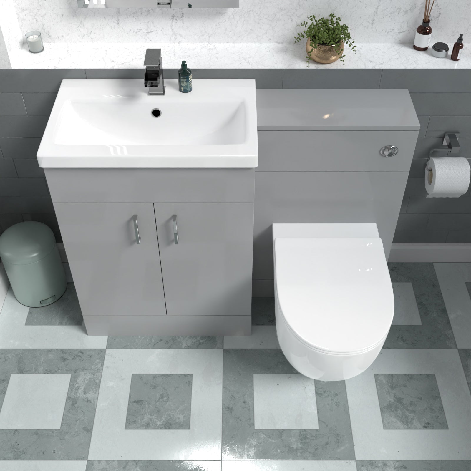 Nanuya 1100mm Light Grey Freestanding Basin Vanity & Back To Wall Toilet