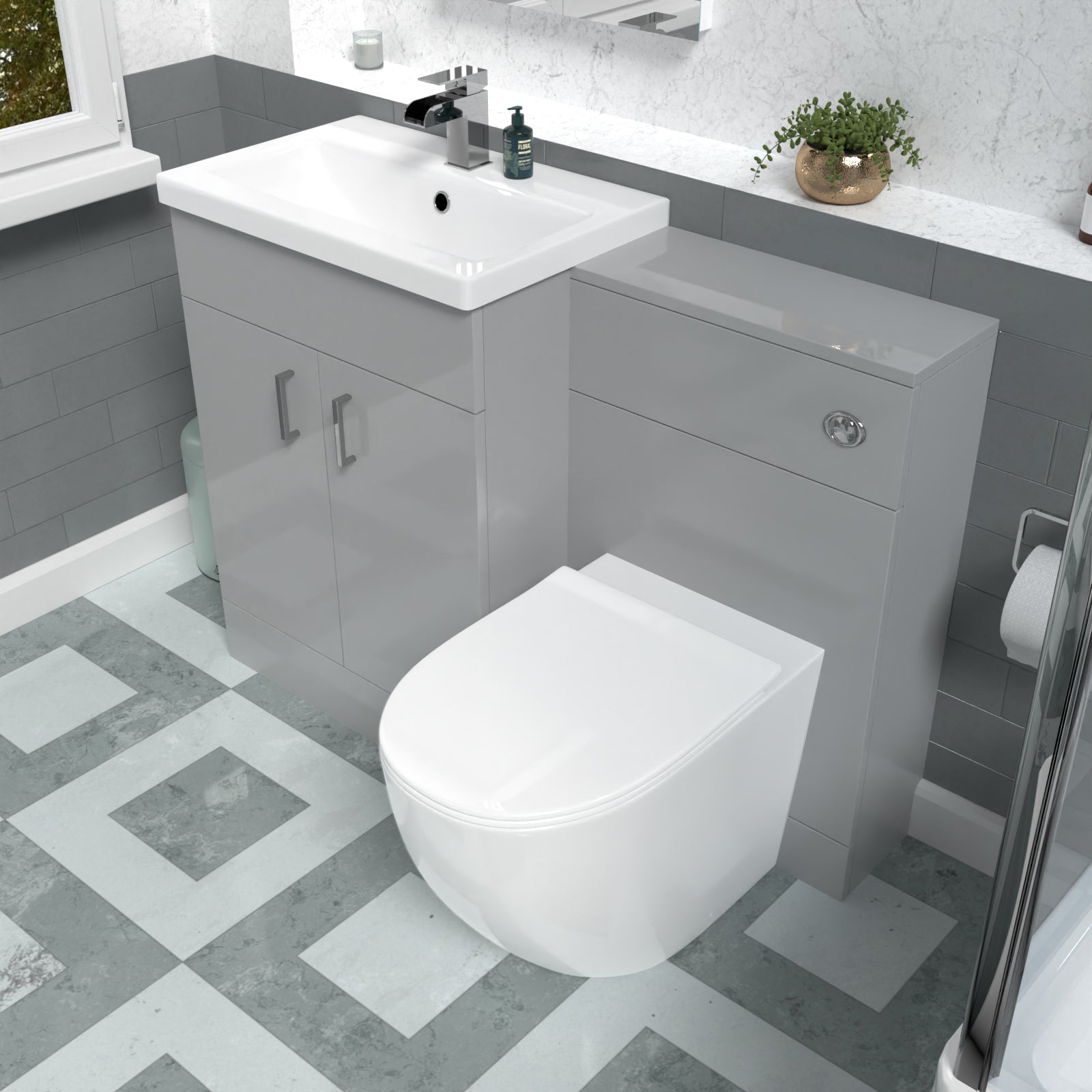 Nanuya 1100mm Light Grey Freestanding Basin Vanity & Back To Wall Toilet