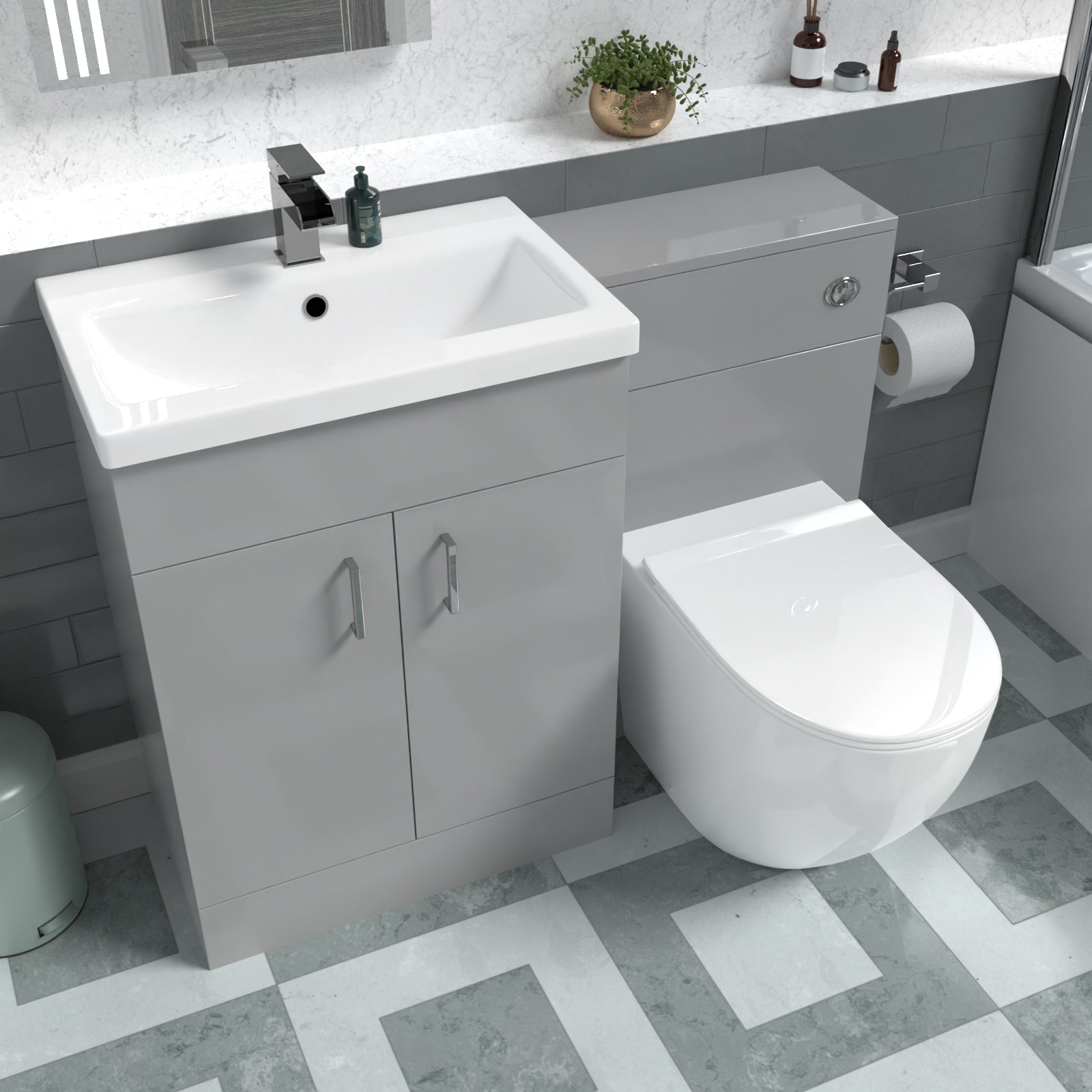 Nanuya 1100mm Light Grey Freestanding Basin Vanity & Back To Wall Toilet