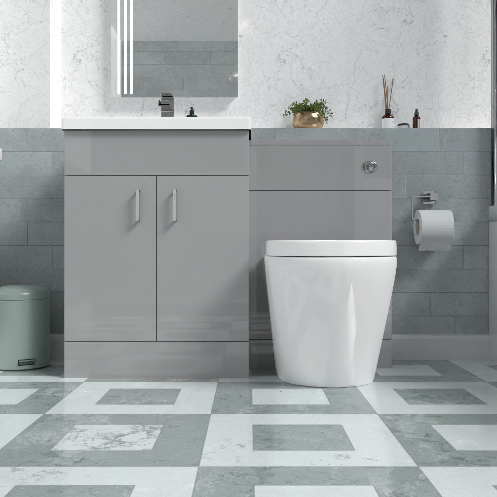 Nanuya 1100mm Light Grey Basin Vanity Unit & Back To Wall Toilet
