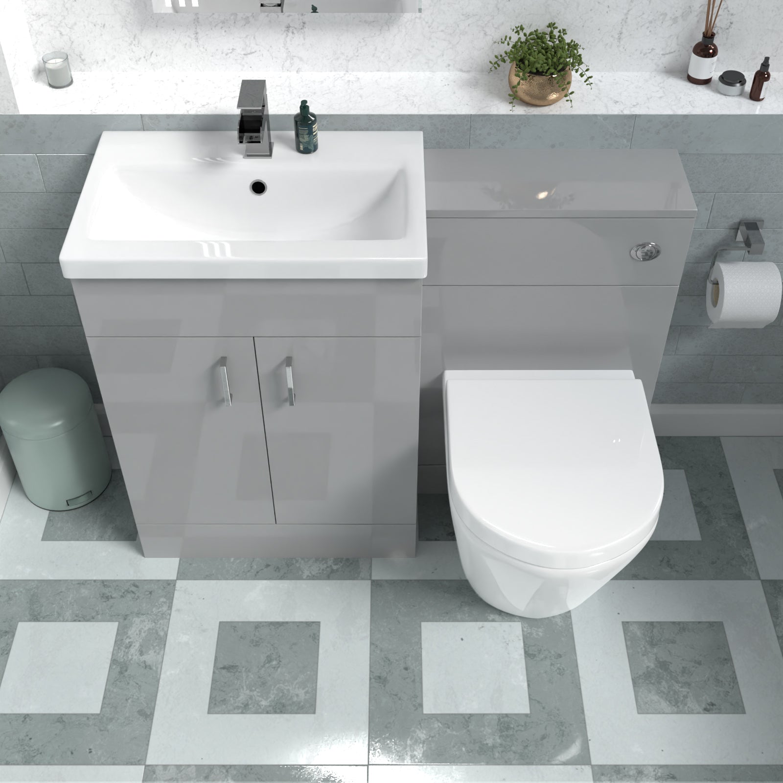 Nanuya 1100mm Light Grey Basin Vanity Unit & Back To Wall Toilet
