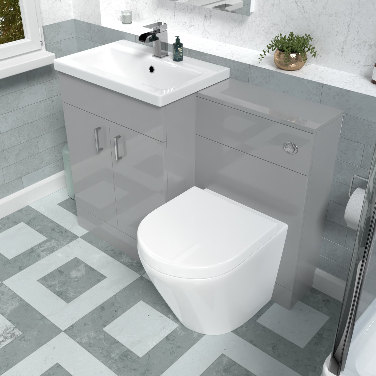 Nanuya 1100mm Light Grey Basin Vanity Unit & Back To Wall Toilet