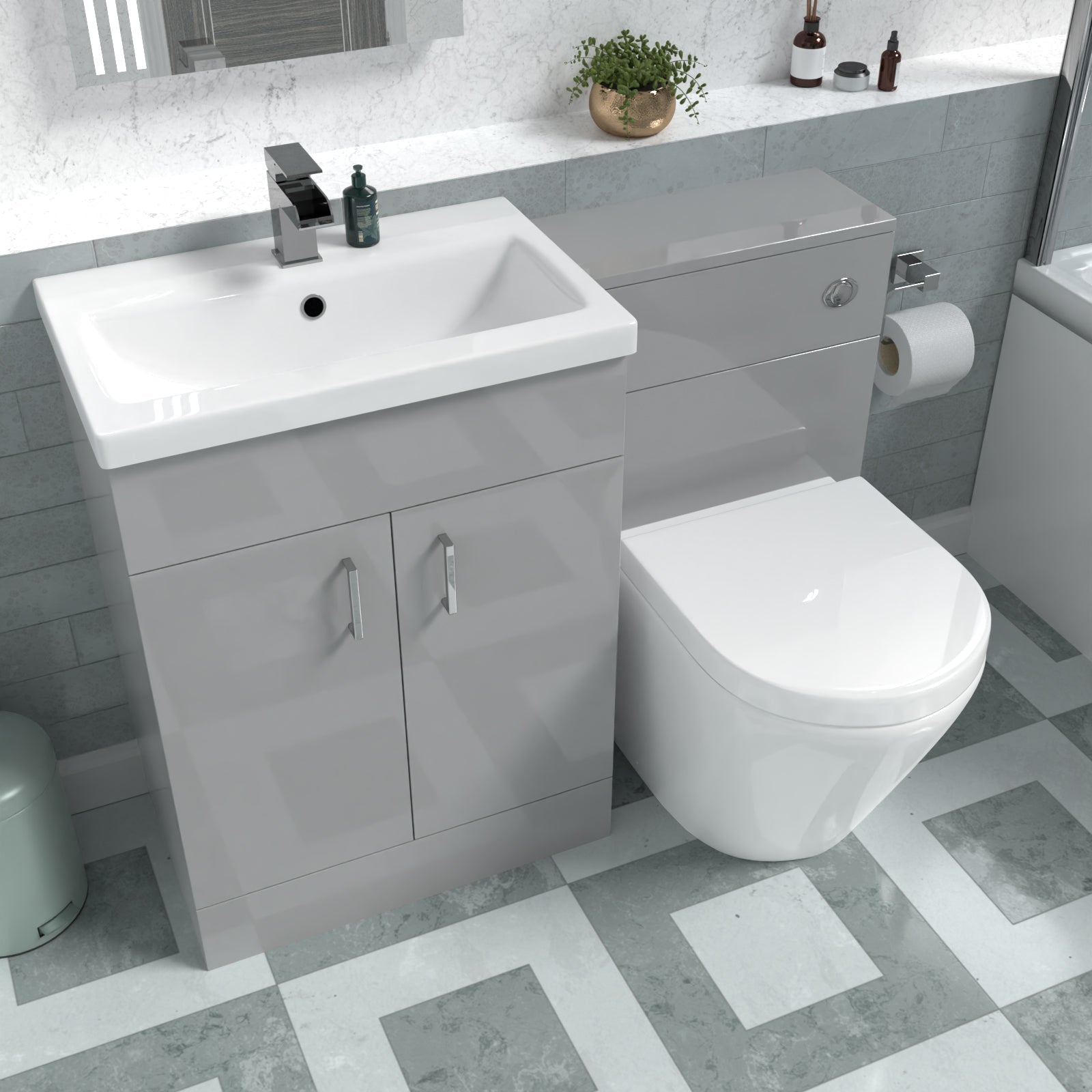 Nanuya 1100mm Light Grey Basin Vanity Unit & Back To Wall Toilet