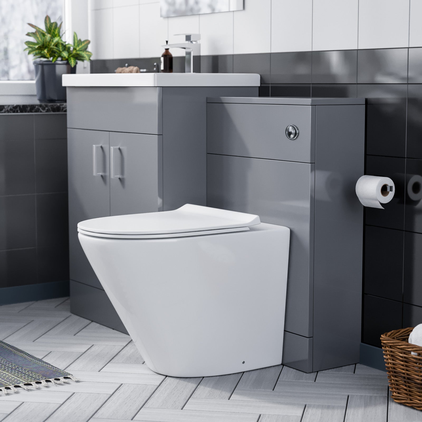 Nanuya 1100mm Light Grey Freestanding Basin Vanity, WC Unit & Rimless BTW Toilet