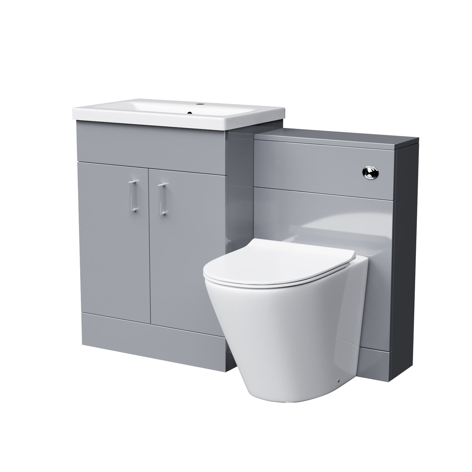 Nanuya 1100mm Light Grey Freestanding Basin Vanity, WC Unit & Rimless BTW Toilet