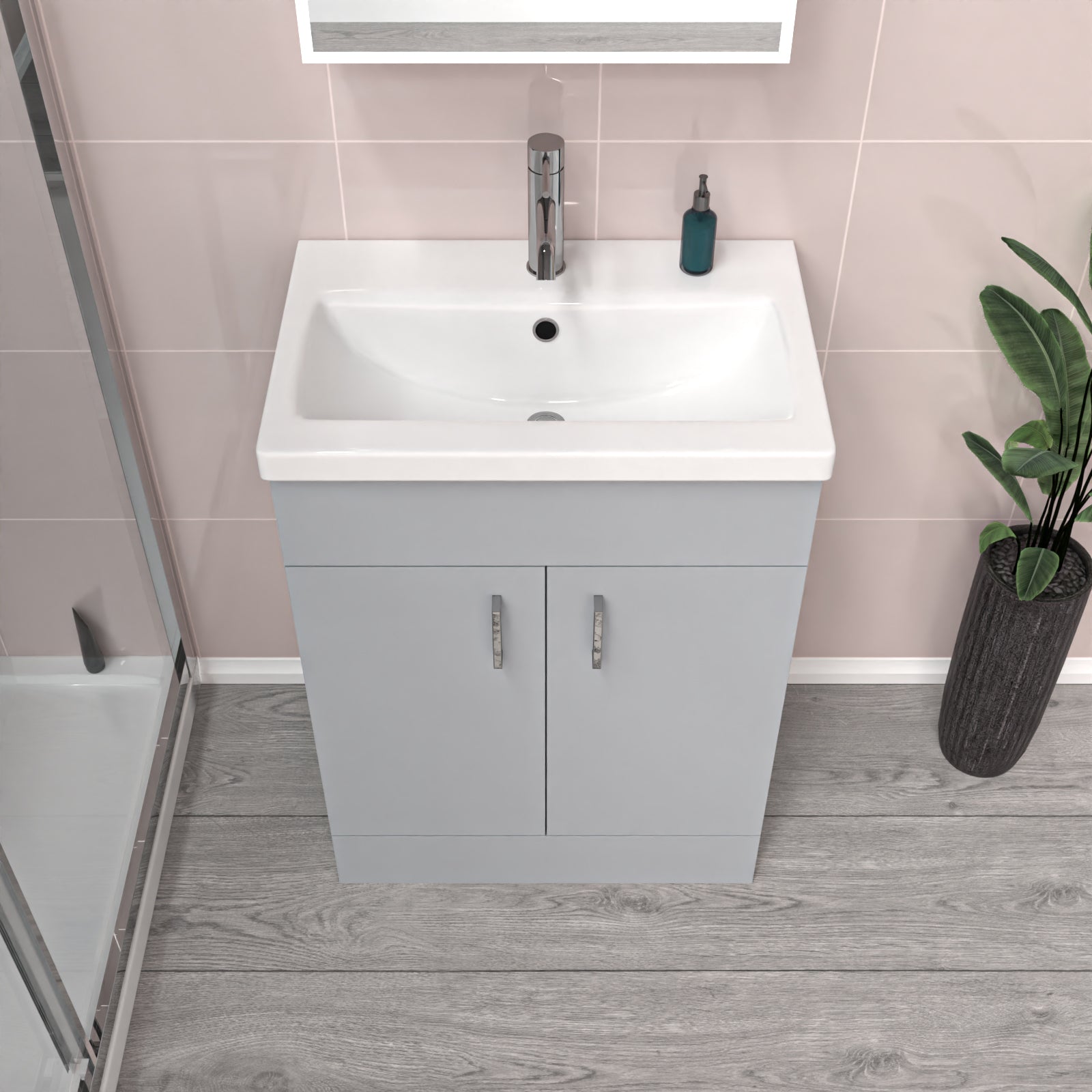 Nanuya Matte Grey 600mm Floor Standing Vanity Unit & White Basin Flat Pack