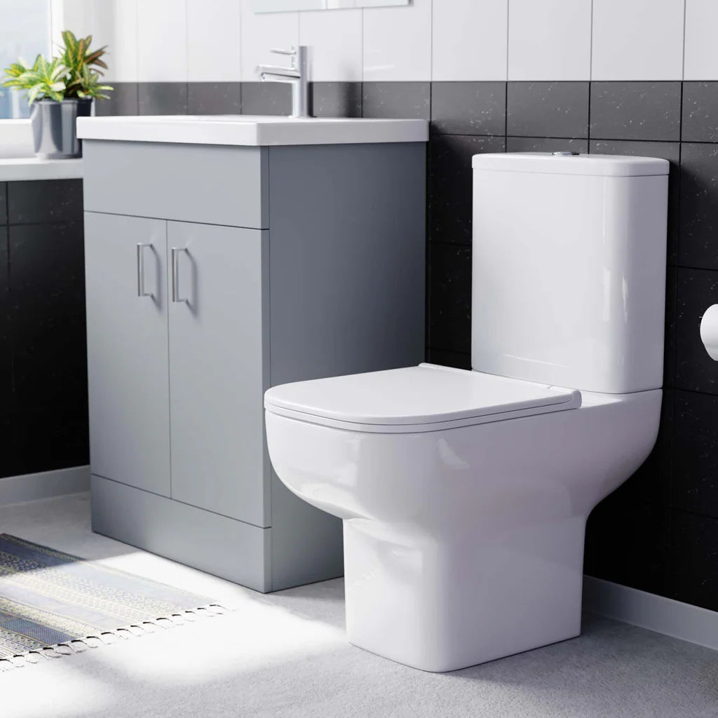 Nanuya 600mm Matte Grey Basin Vanity & White Square Close Coupled Toilet
