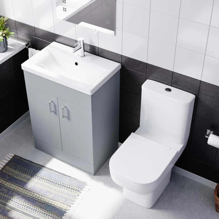 Nanuya 600mm Matte Grey Basin Vanity & White Square Close Coupled Toilet