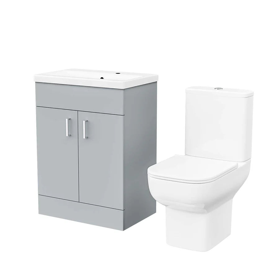 Nanuya 600mm Matte Grey Basin Vanity & White Square Close Coupled Toilet