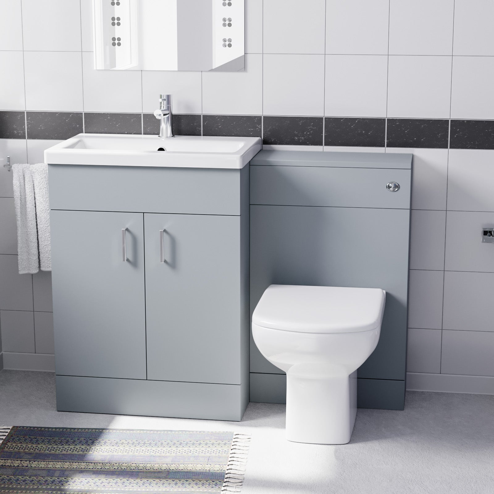 Nanuya Matte Grey 1100mm Basin Doors Vanity, WC Unit & Rimless BTW Toilet