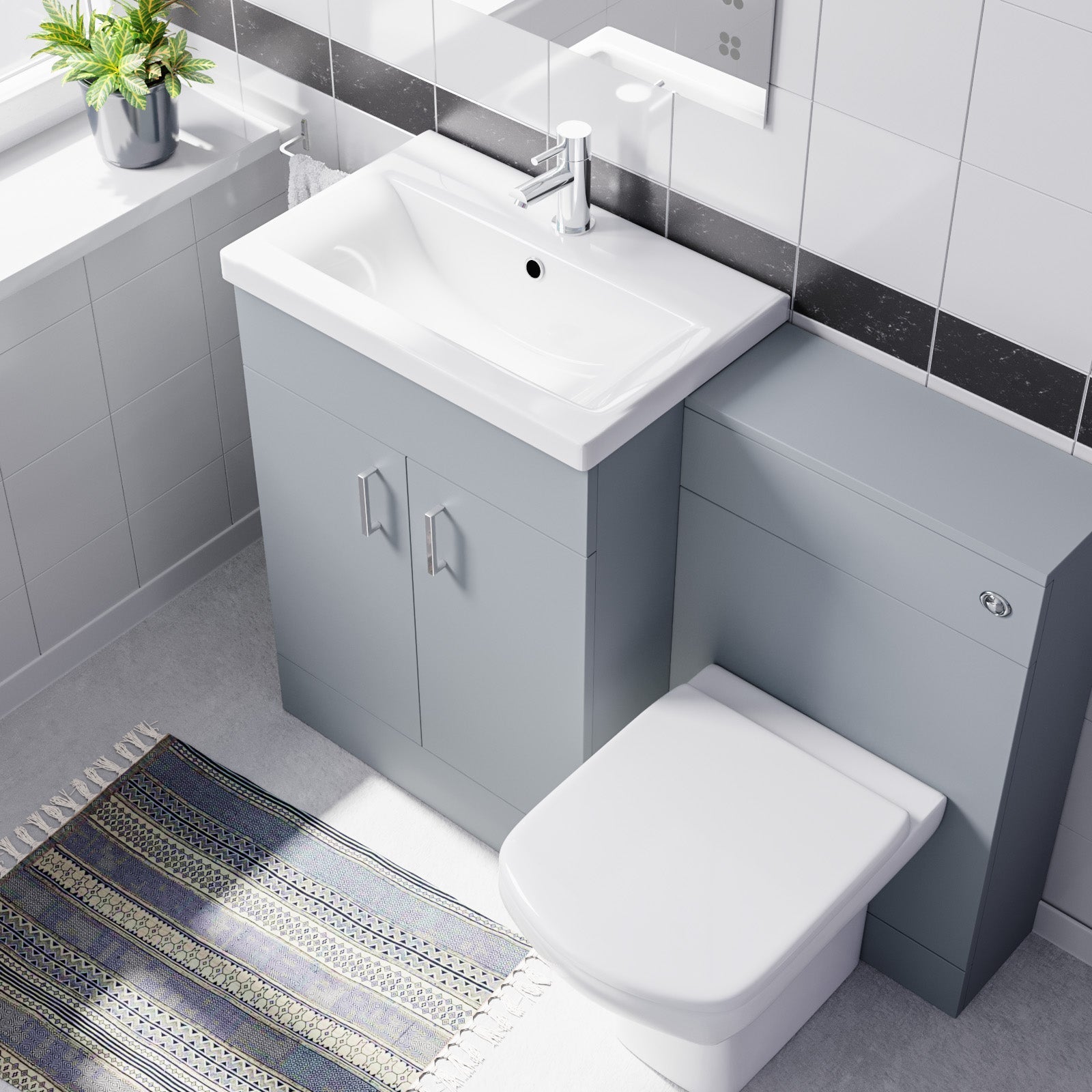 Nanuya Matte Grey 1100mm Basin Doors Vanity, WC Unit & Rimless BTW Toilet