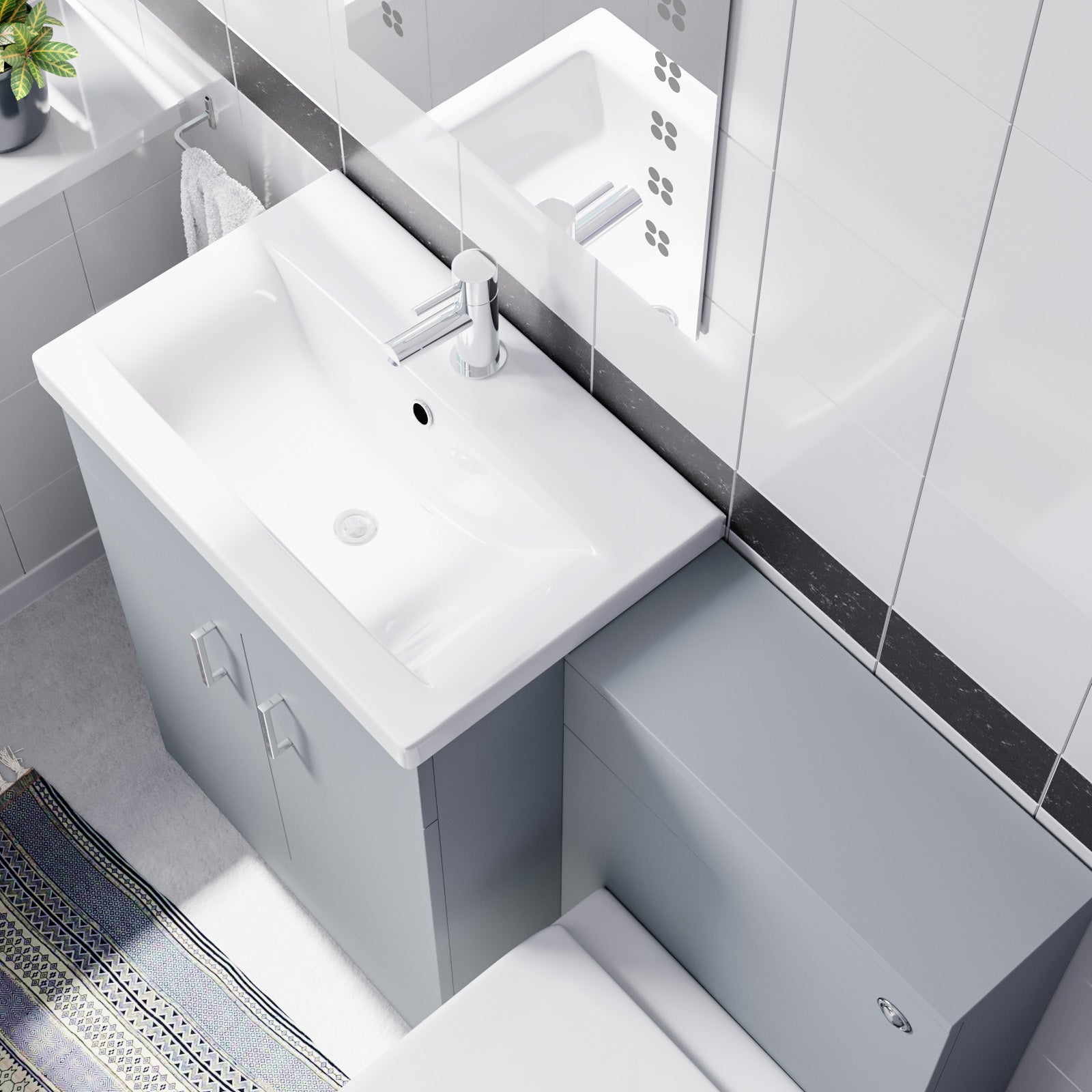 Nanuya Matte Grey 1100mm Basin Doors Vanity, WC Unit & Rimless BTW Toilet