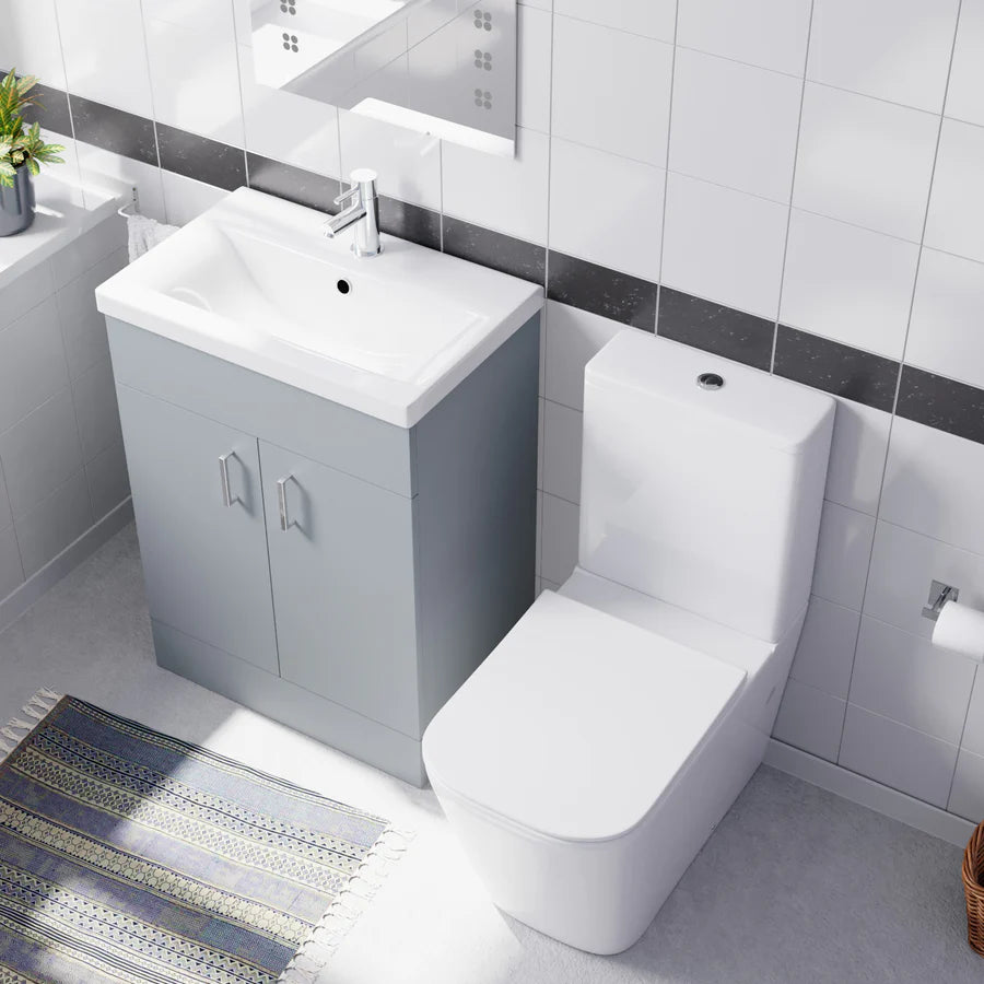 Nanuya 600mm Matte Grey Basin Vanity & Rimless Square Close Coupled Toilet