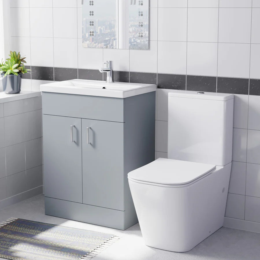Nanuya 600mm Matte Grey Basin Vanity & Rimless Square Close Coupled Toilet
