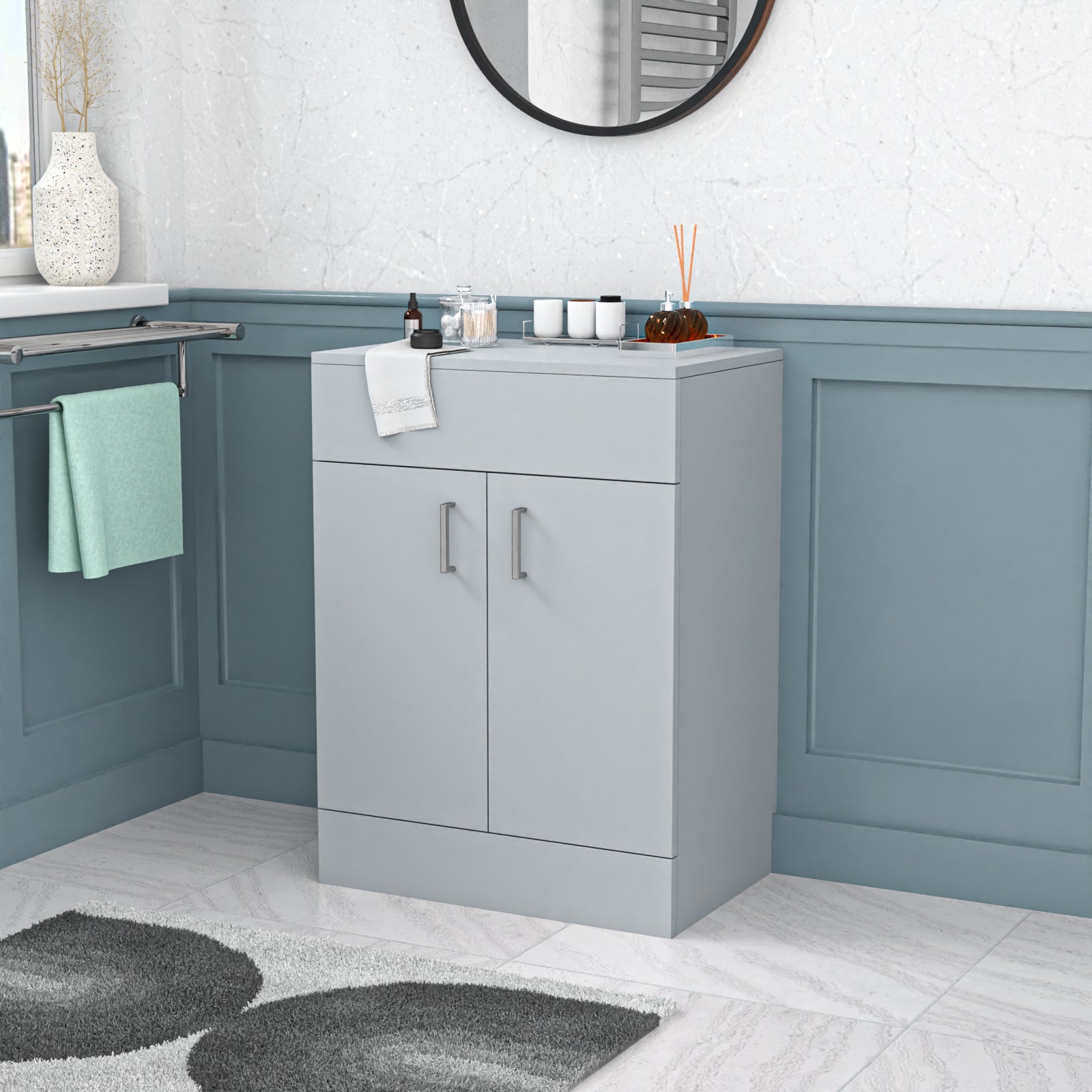 Nanuya Flat Pack 600mm Vanity Unit Cabinet With Worktop Matte Grey