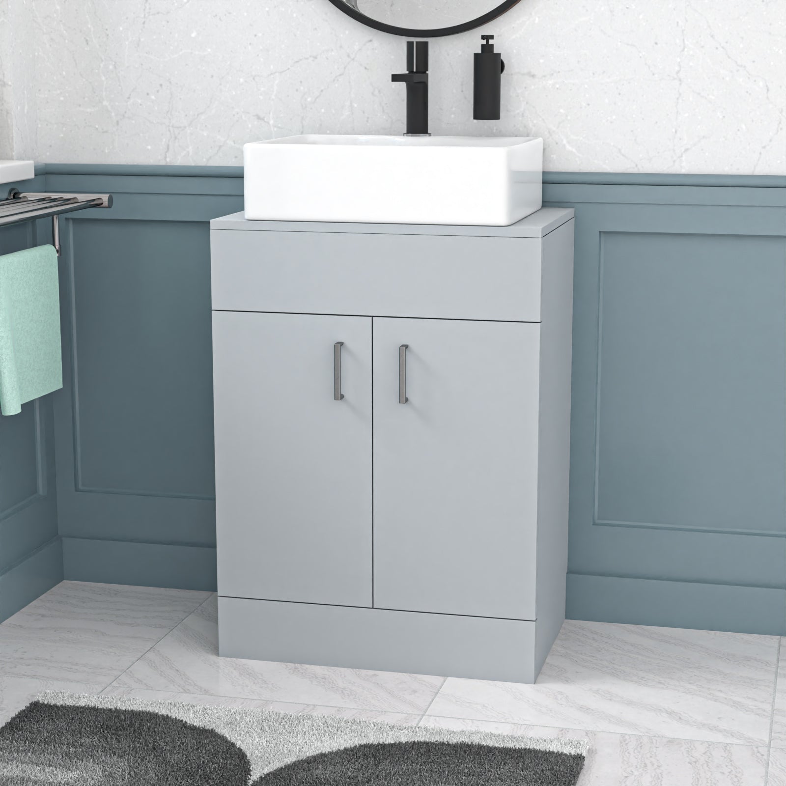 Nanuya Matte Grey 600mm Vanity Unit, Worktop With Square Bowl Basin