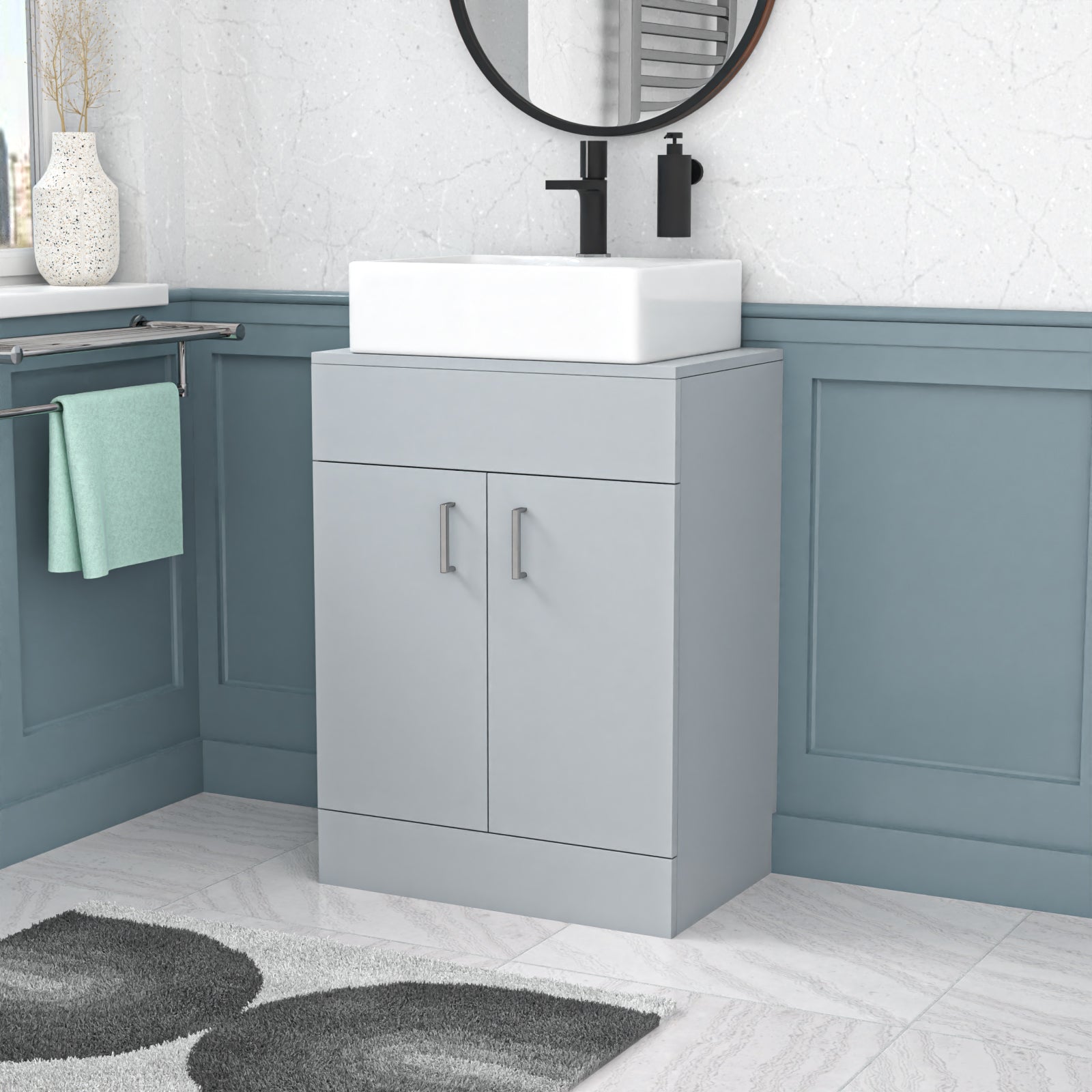 Nanuya Matte Grey 600mm Vanity Unit, Worktop With Square Bowl Basin