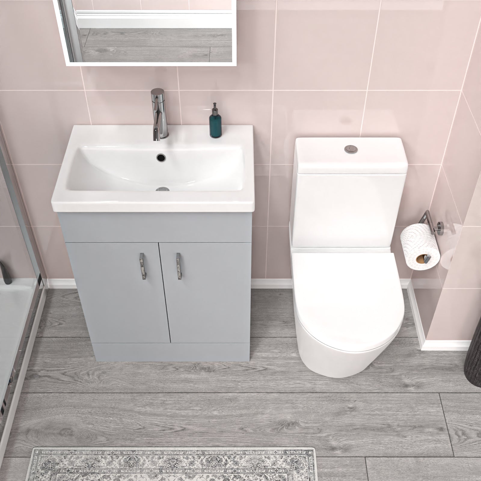 Nanuya Matte Grey 600mm Basin Vanity Unit & Close Coupled Toilet