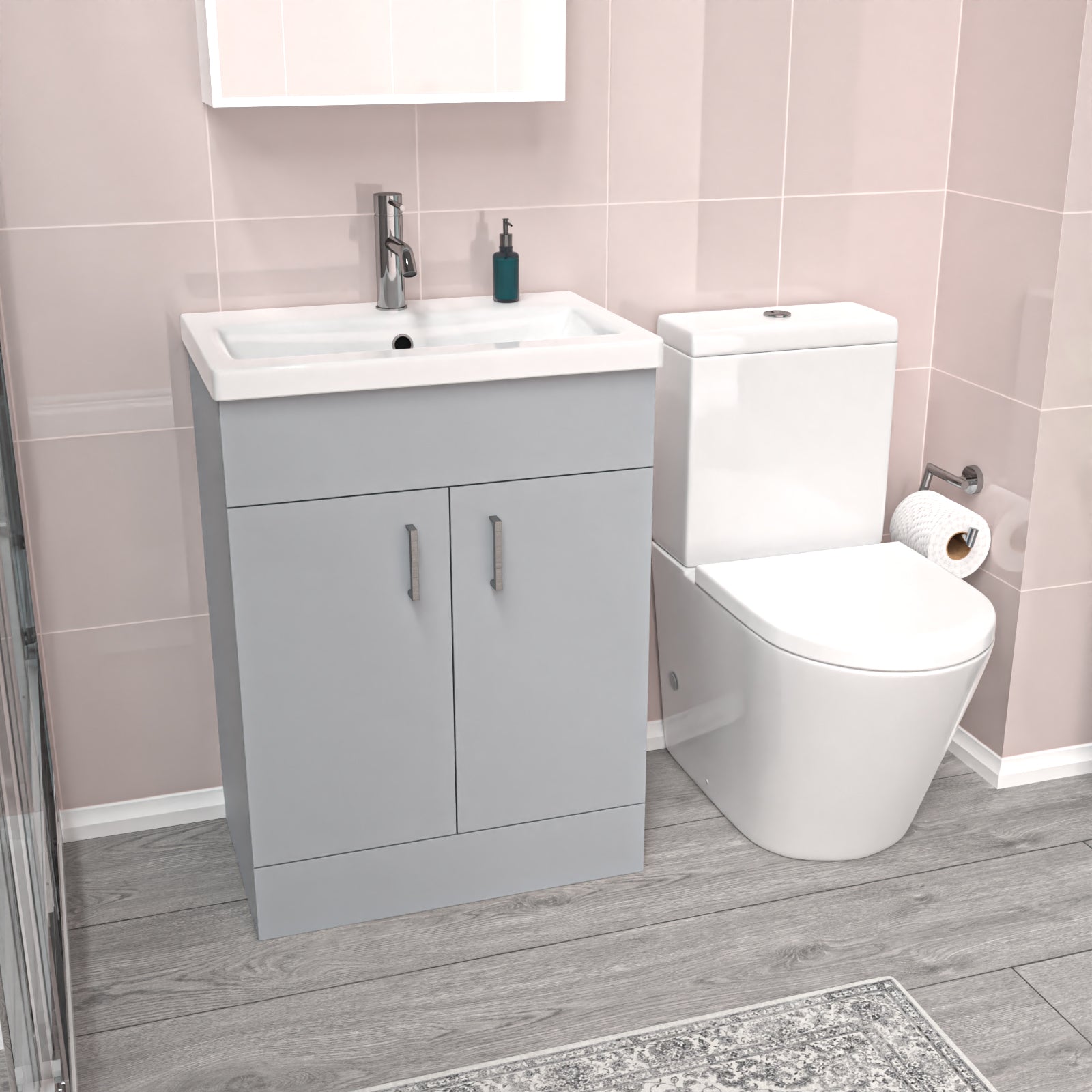 Nanuya Matte Grey 600mm Basin Vanity Unit & Close Coupled Toilet