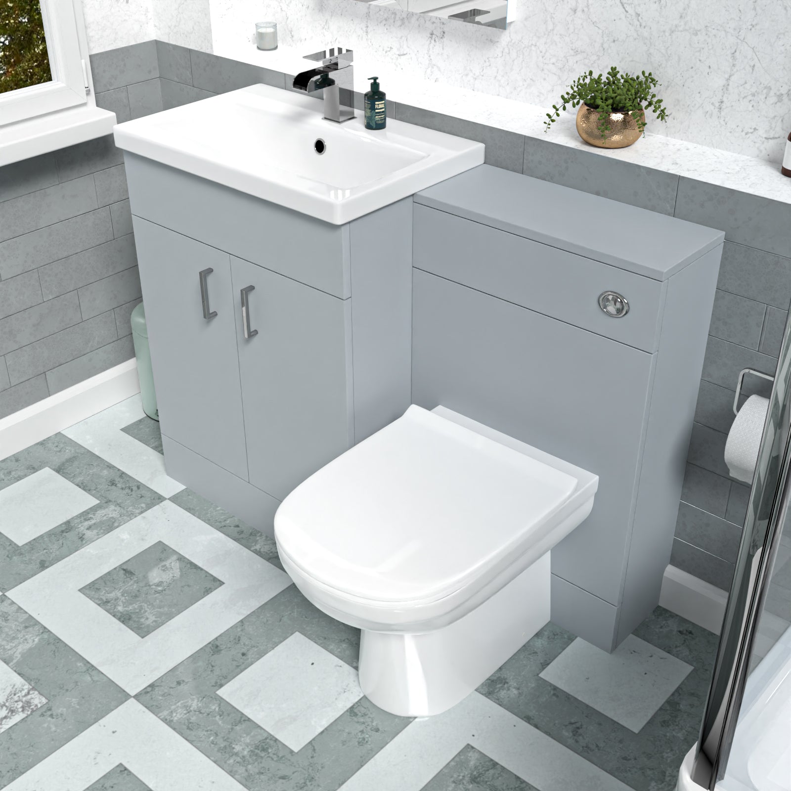 Nanuya Matte Grey 1100mm Basin Vanity & WC Unit & Back to Wall Toilet Flat Pack