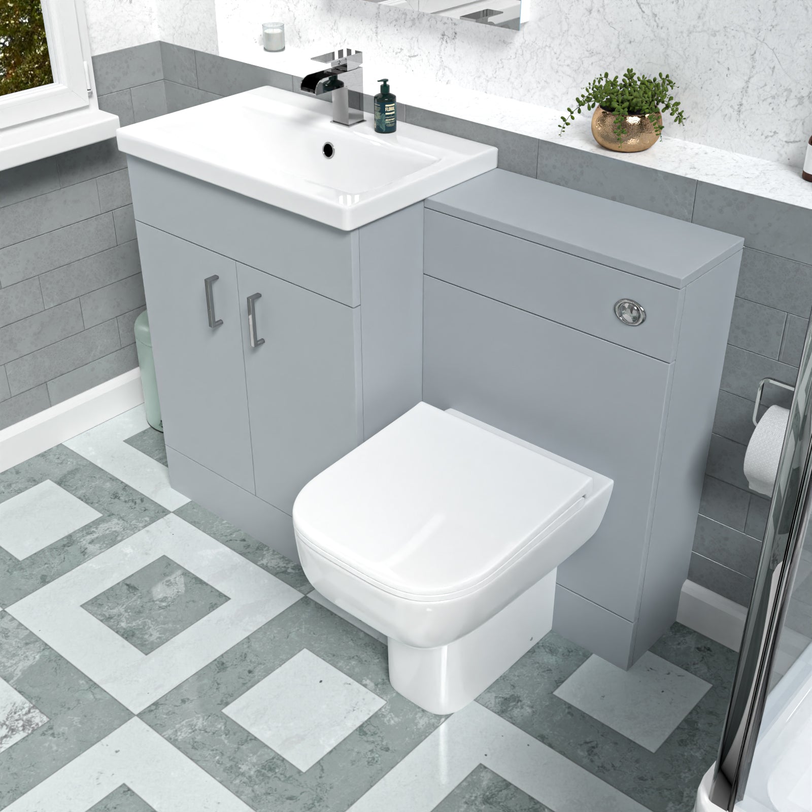 Nanuya Matte Grey 1100mm Rimless Basin WC Vanity & BTW Toilet Flat Pack