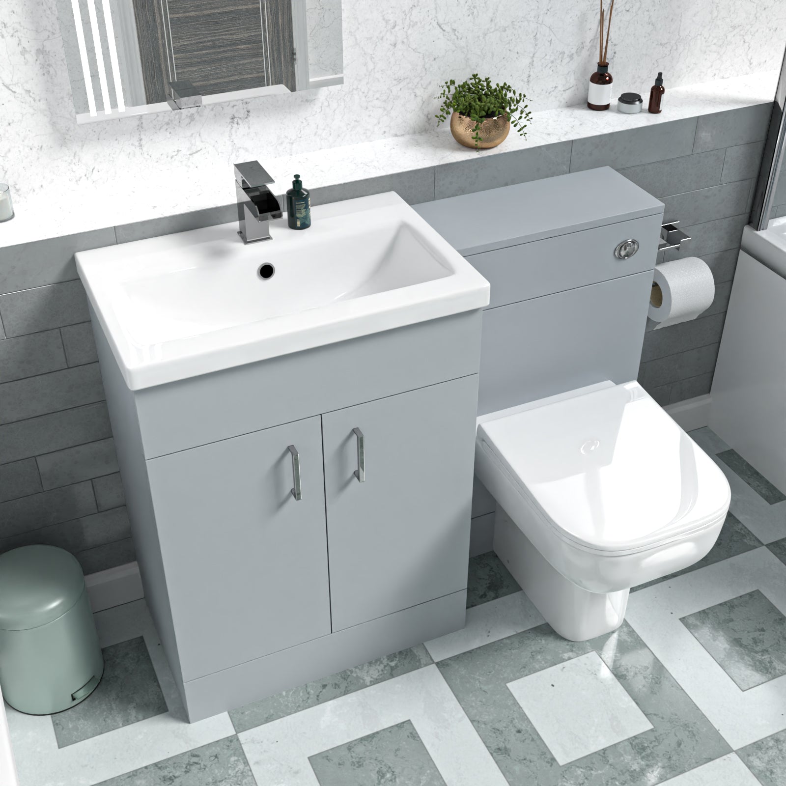 Nanuya Matte Grey 1100mm Rimless Basin WC Vanity & BTW Toilet Flat Pack