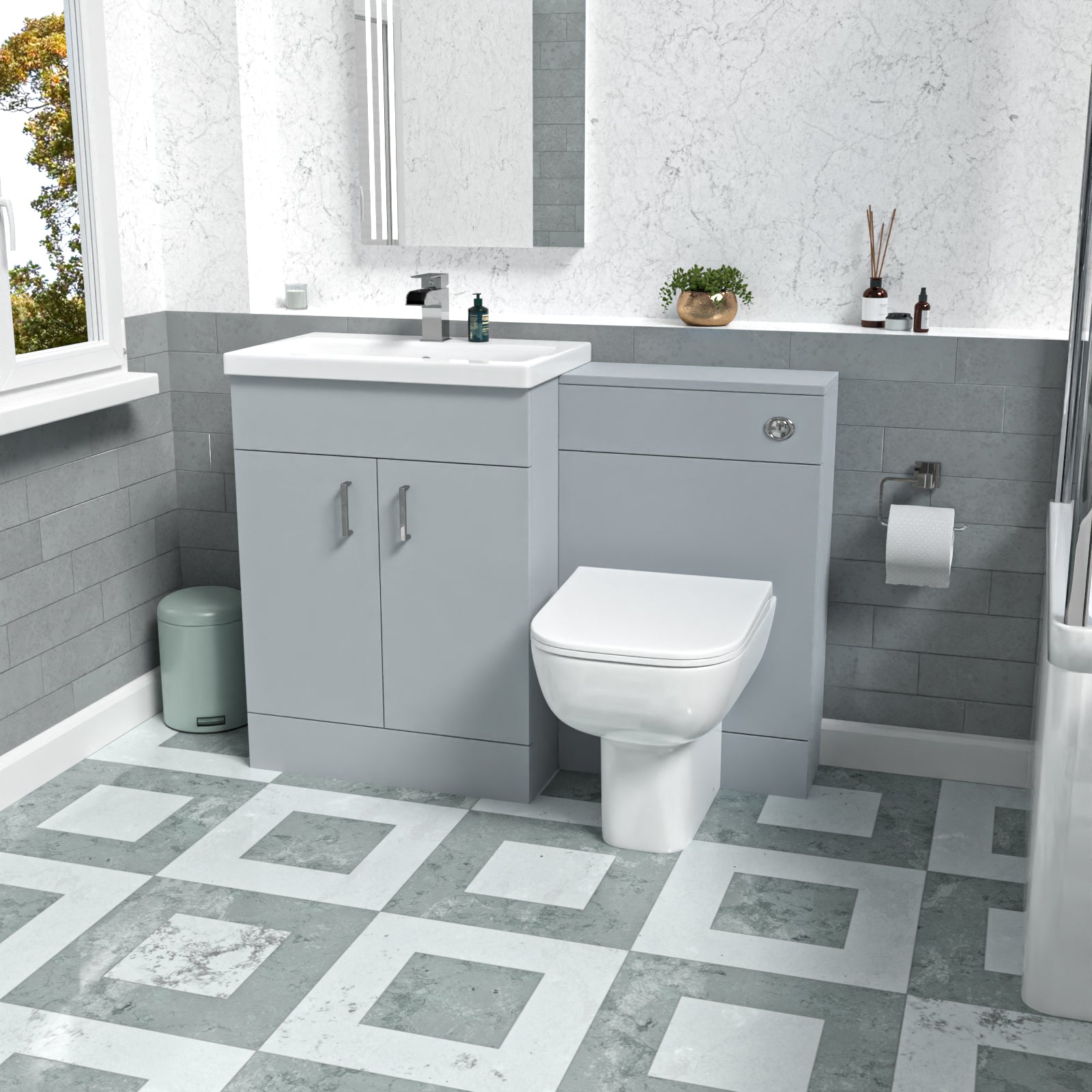 Nanuya Matte Grey 1100mm Rimless Basin WC Vanity & BTW Toilet Flat Pack