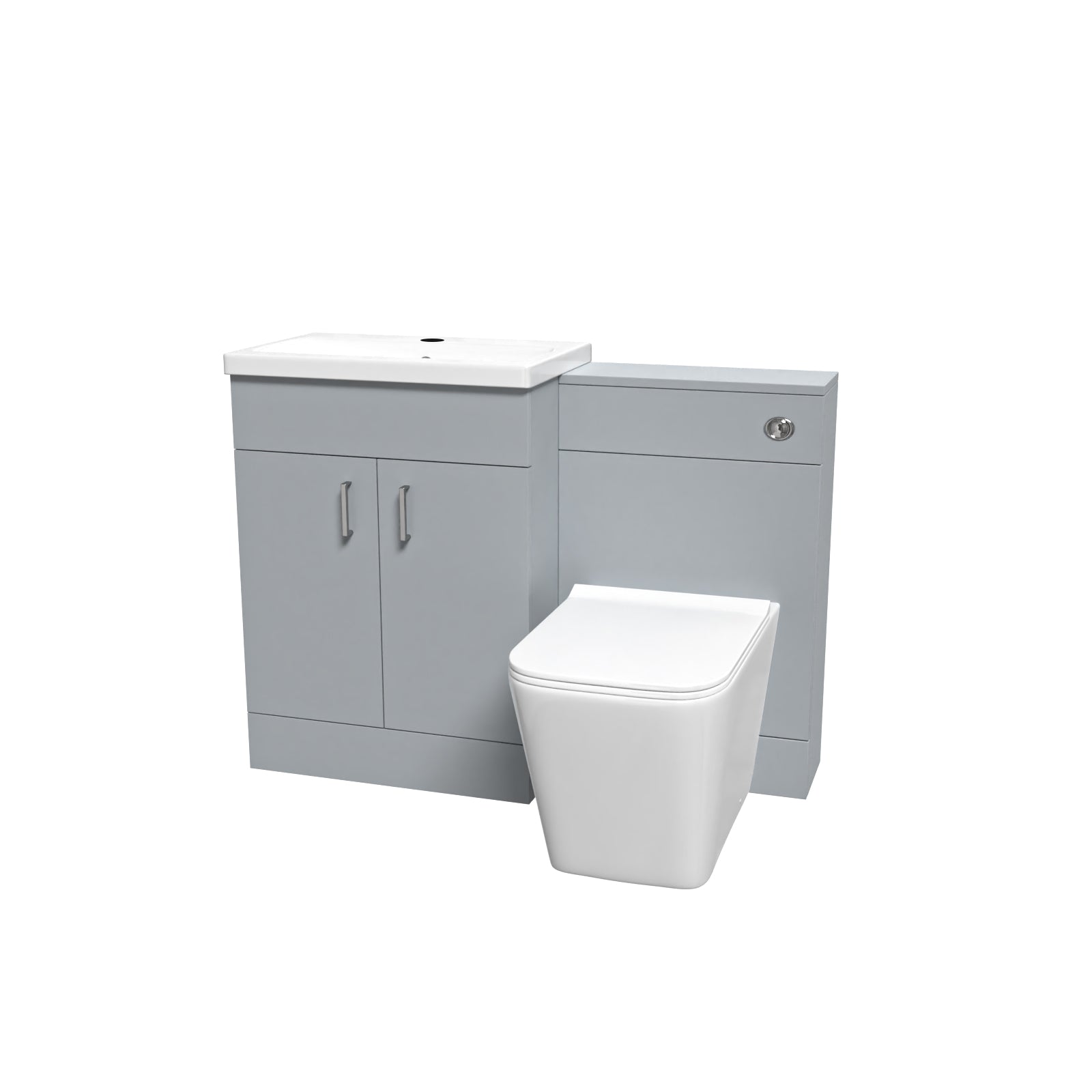 Bathroom vanity unit with a toilet on a white background