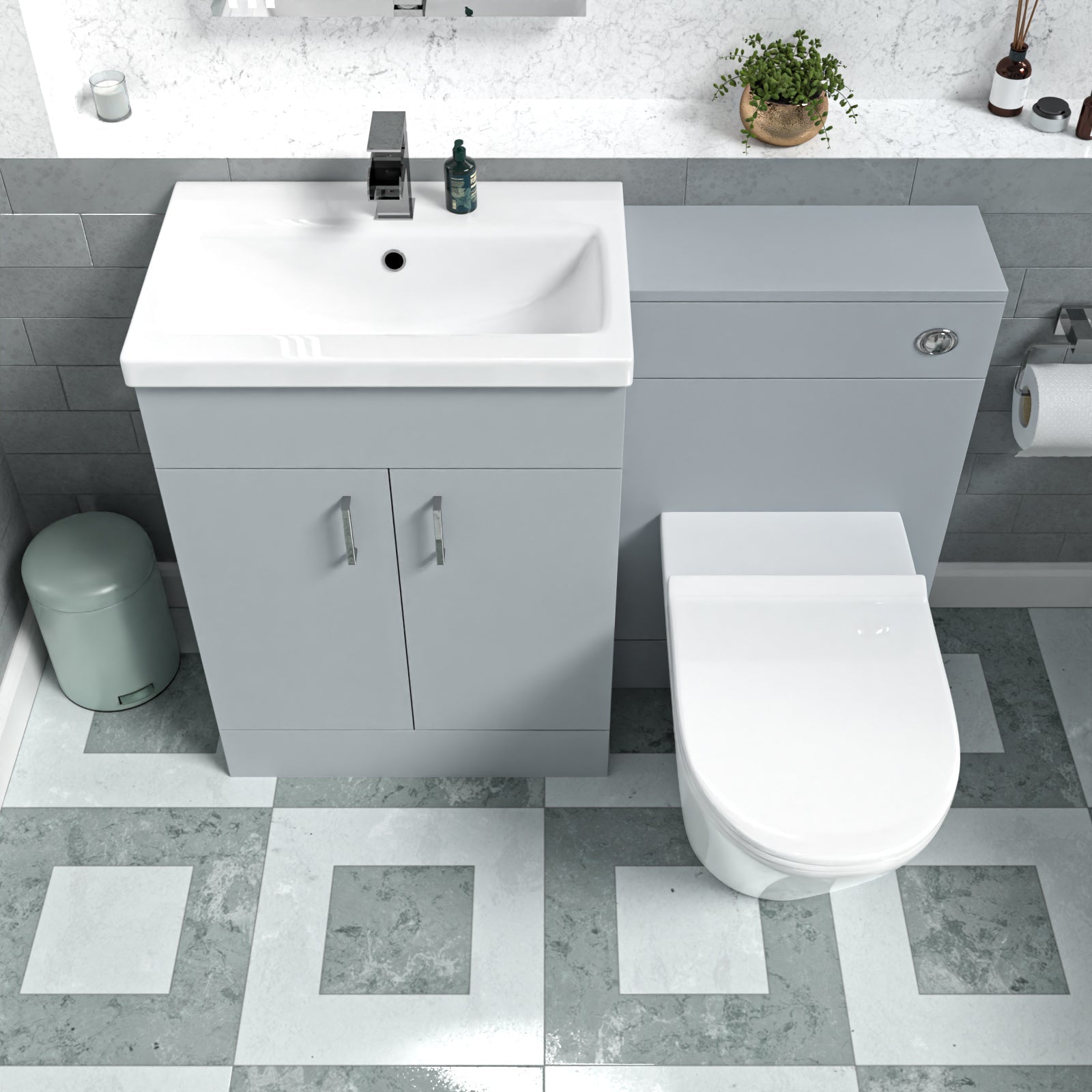 Nanuya 1100mm Matte Grey Vanity Basin WC Vanity Unit & BTW Toilet Flat Pack
