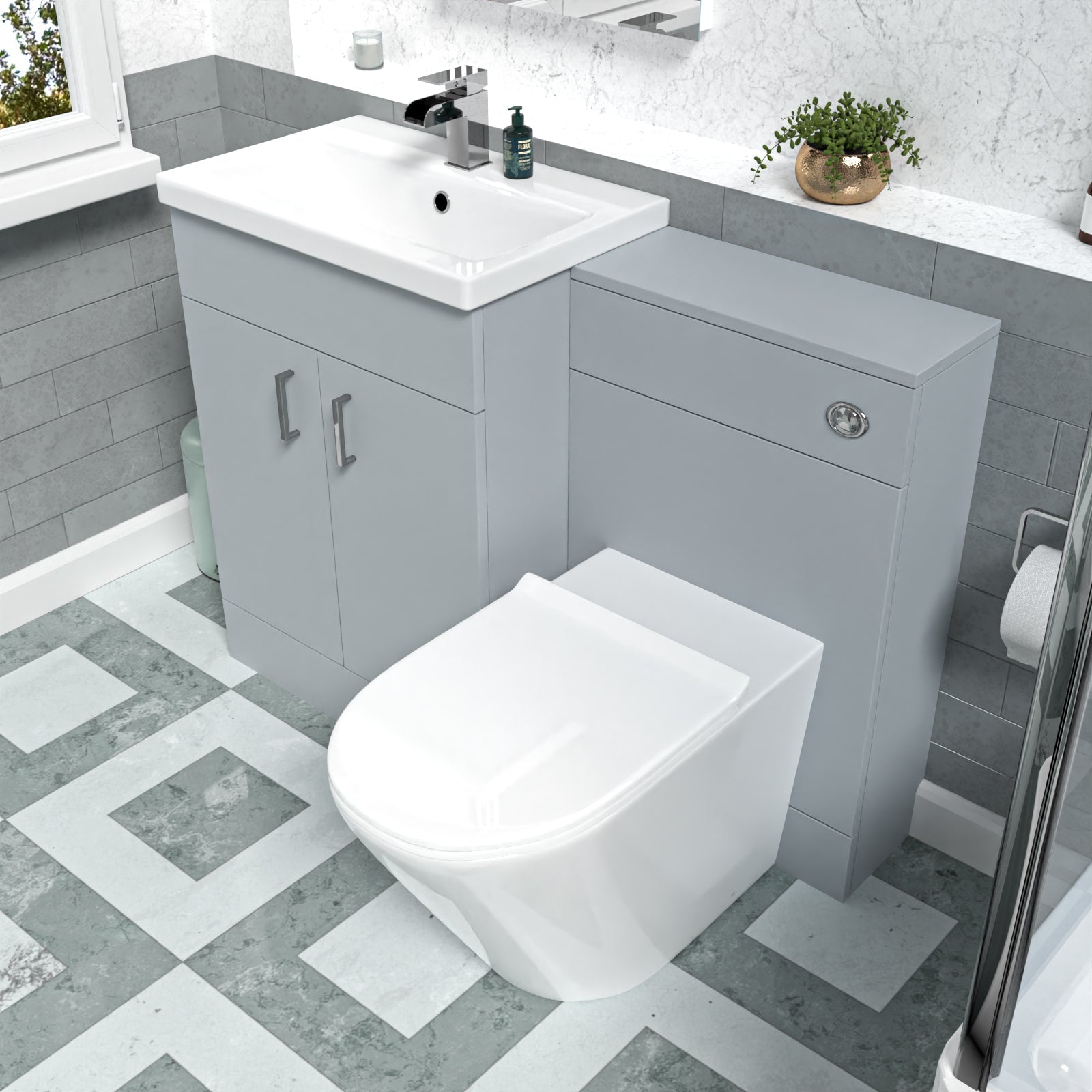 Nanuya 1100mm Matte Grey Vanity Basin WC Vanity Unit & BTW Toilet Flat Pack