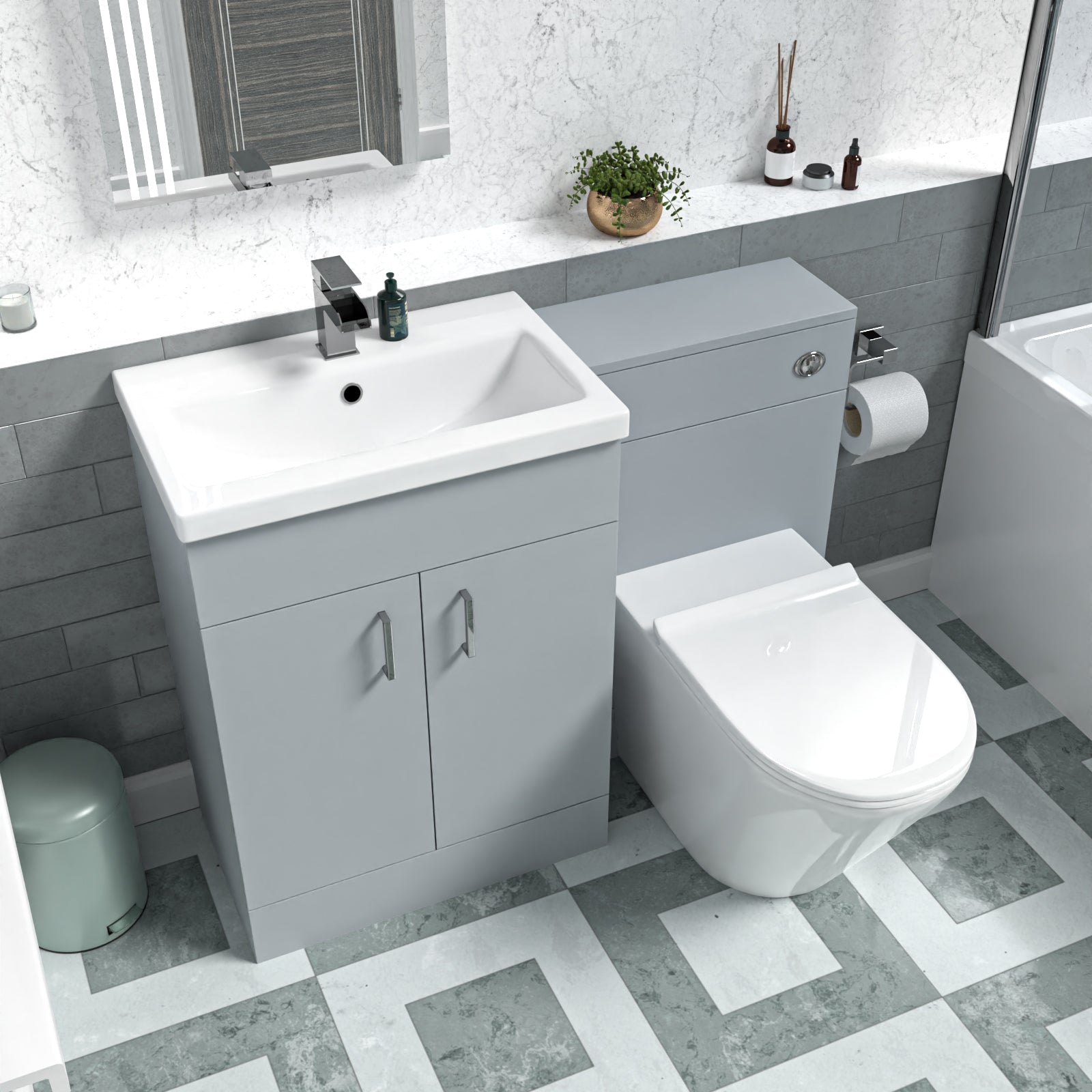 Nanuya 1100mm Matte Grey Vanity Basin WC Vanity Unit & BTW Toilet Flat Pack