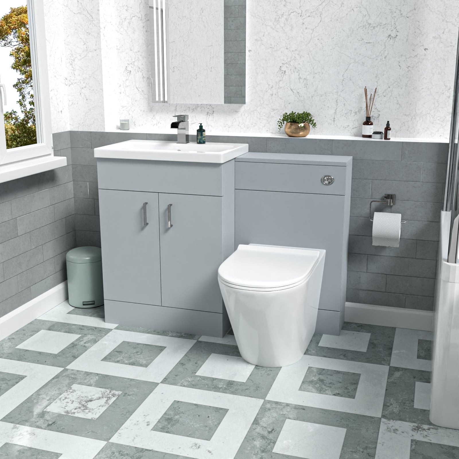 Nanuya Matte Grey 1100mm Vanity Basin WC Vanity Unit & BTW Toilet Flat Pack