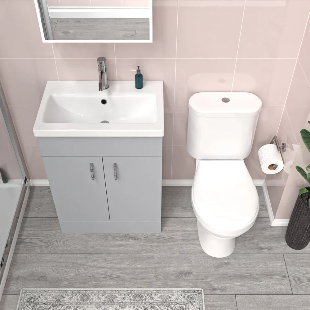 Nanuya Matte Grey 600 mm Flat Pack Basin Vanity Unit & Toilet