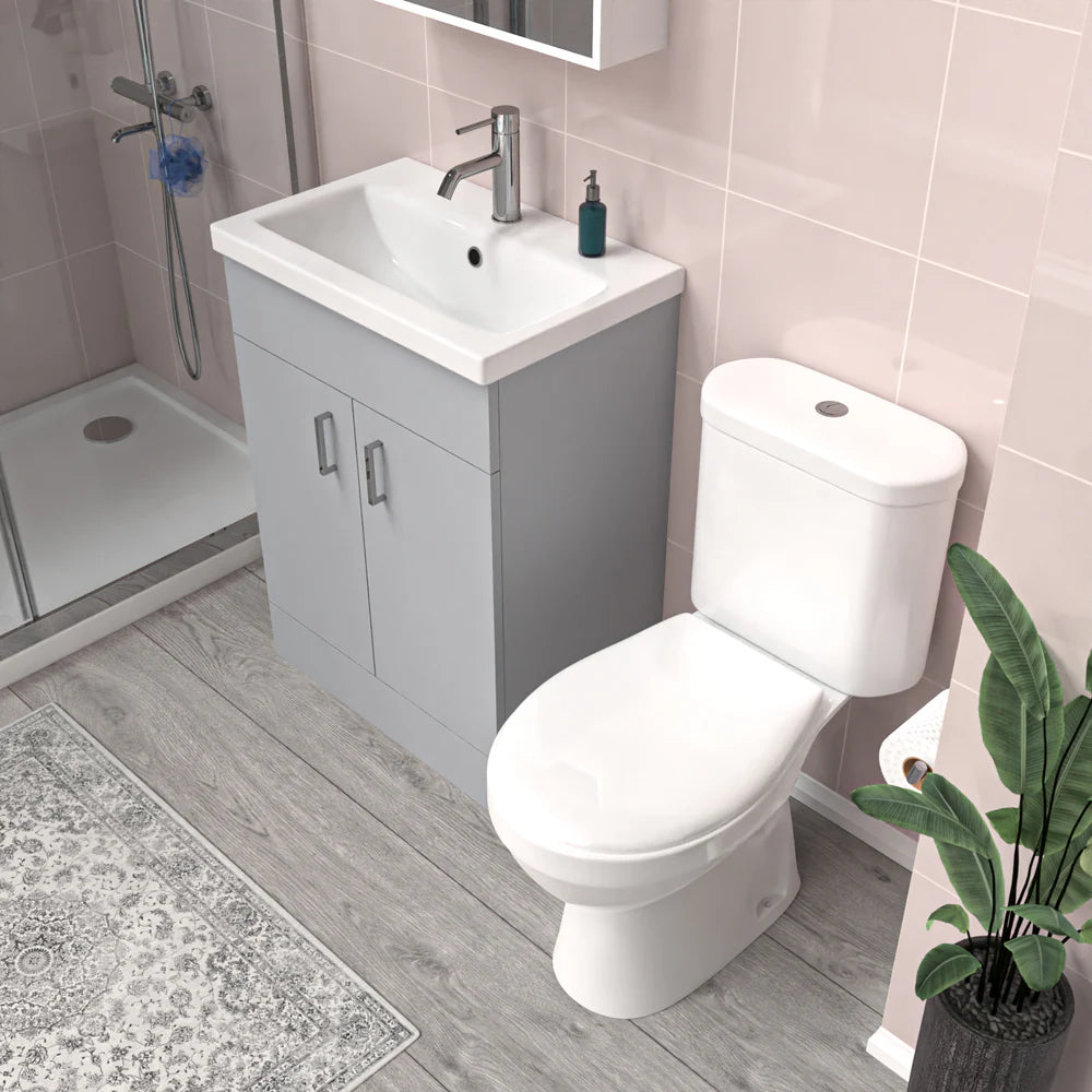 Nanuya Matte Grey 600 mm Flat Pack Basin Vanity Unit & Toilet