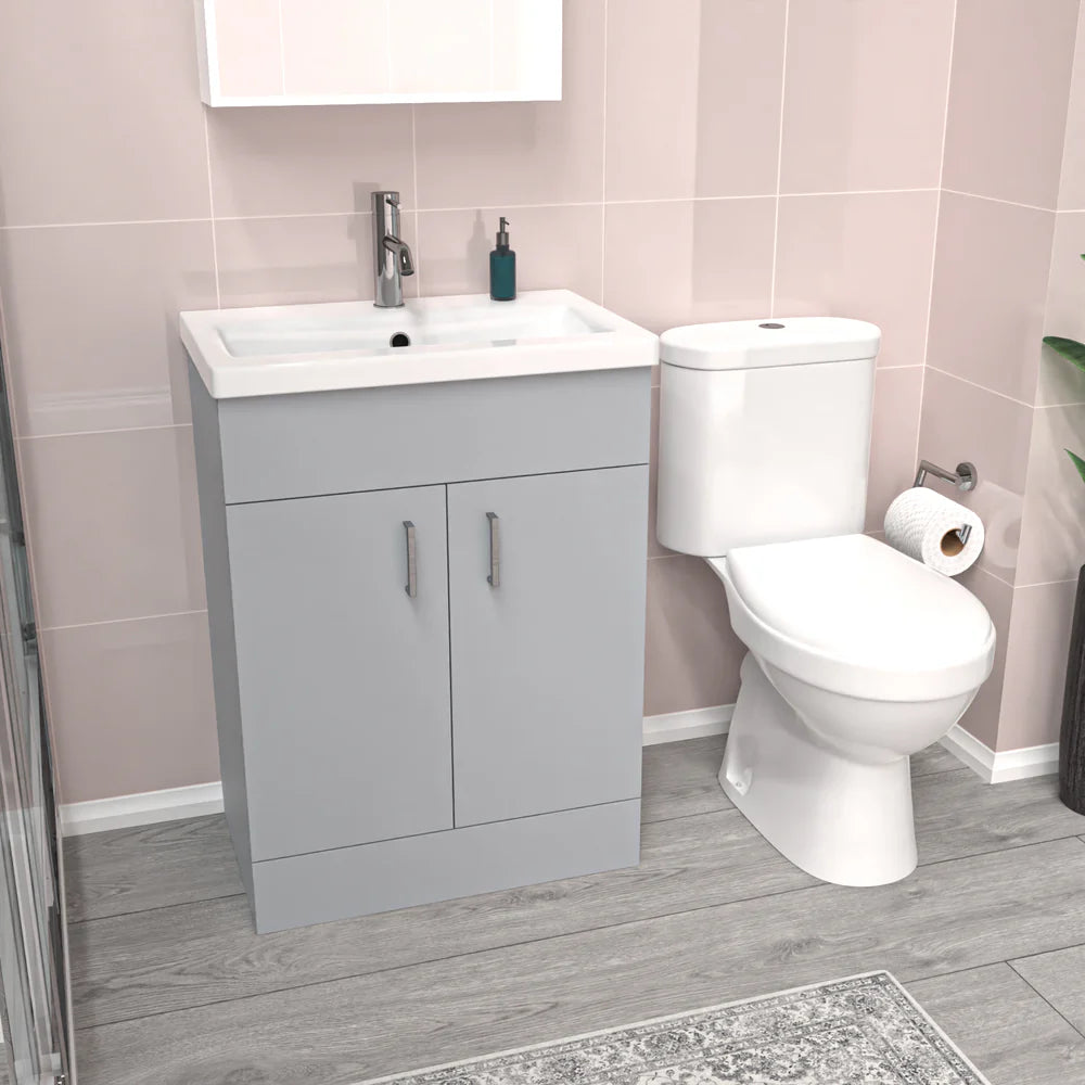 Nanuya Matte Grey 600 mm Flat Pack Basin Vanity Unit & Toilet