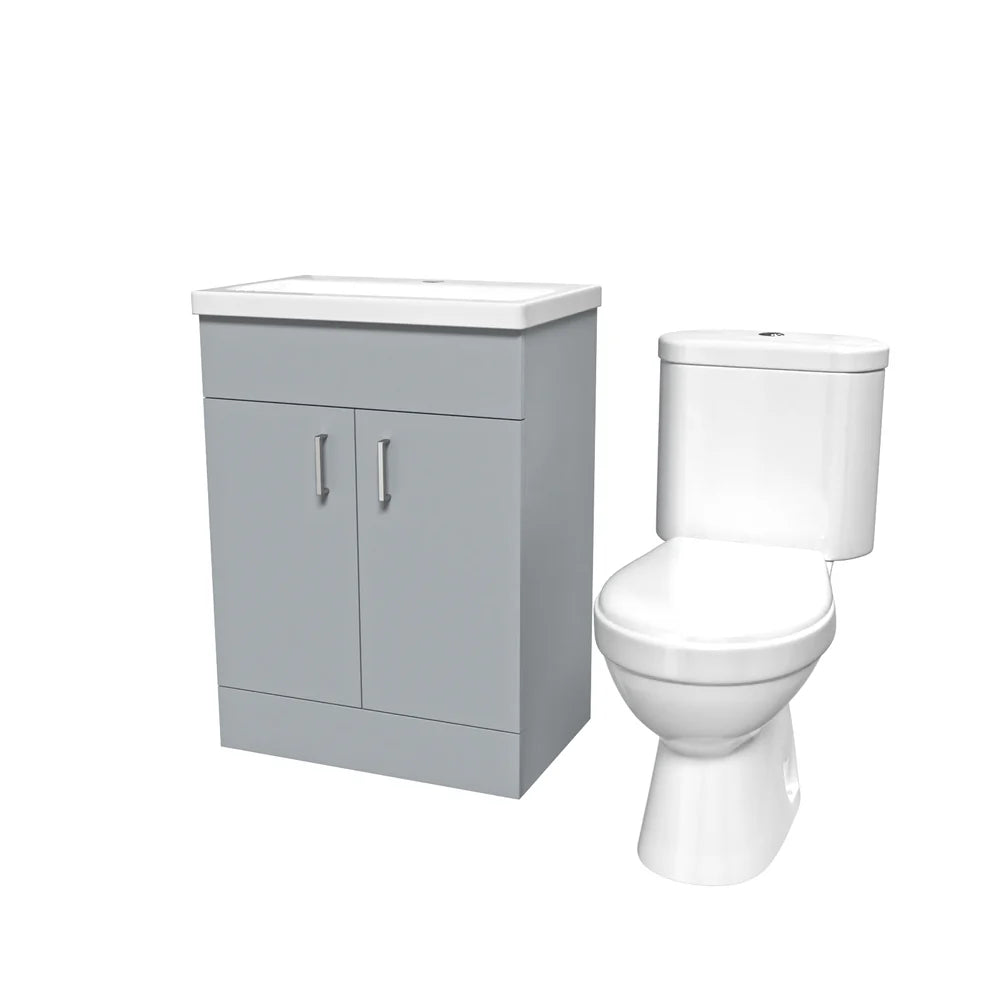Nanuya Matte Grey 600 mm Flat Pack Basin Vanity Unit & Toilet
