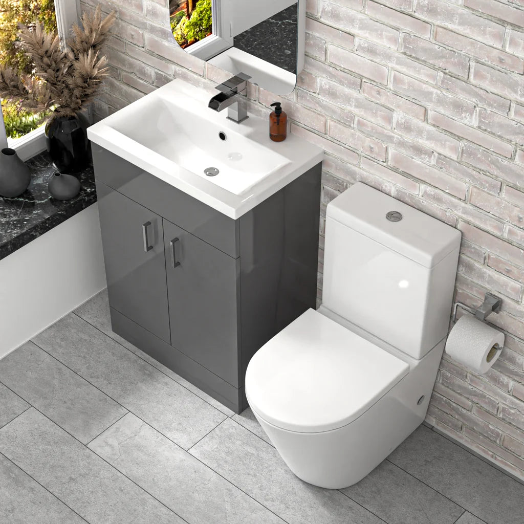 Steel Grey 600mm Freestanding Vanity With ceramic Basin & Close Coupled Toilet