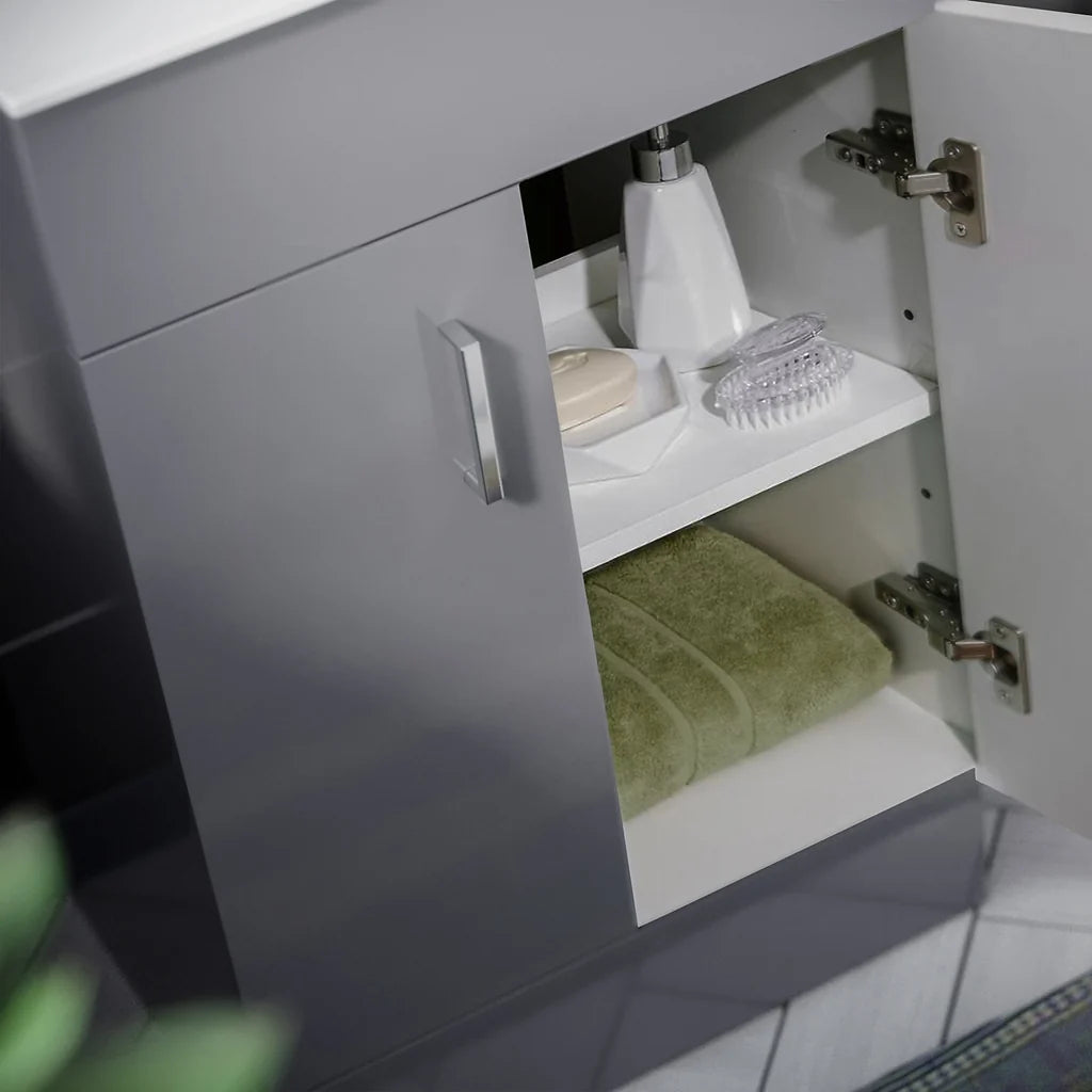 Steel Grey 600mm Freestanding Vanity With ceramic Basin & Close Coupled Toilet