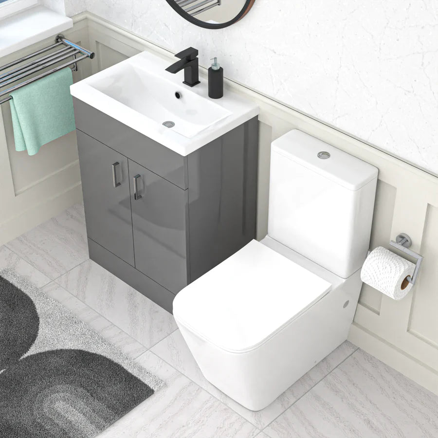 Nanuya 600mm Grey Basin Vanity & Rimless Square Close Coupled Toilet