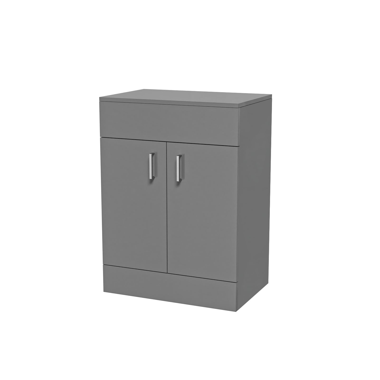 Gray cabinet with two doors on a white background
