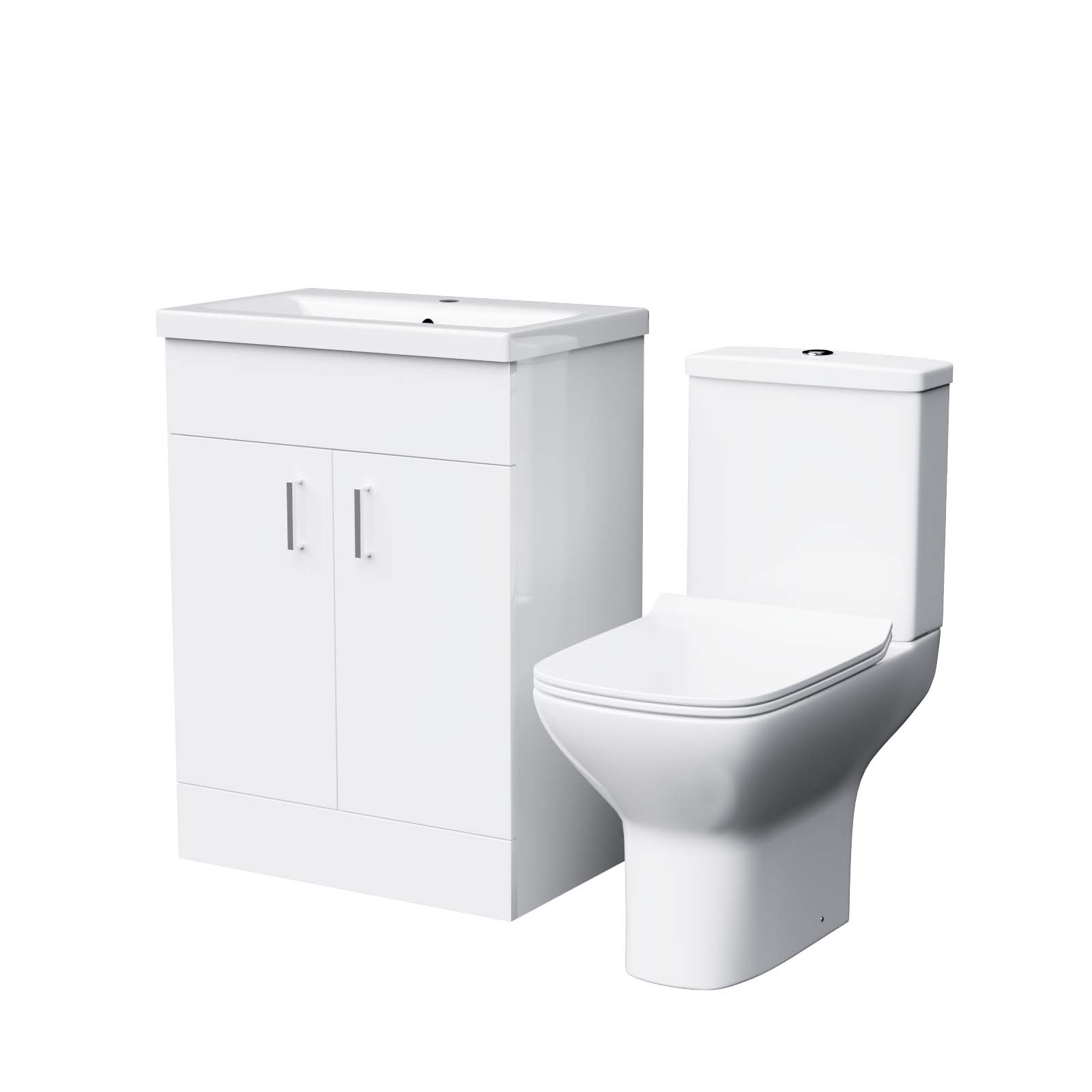 Nayuna 600mm Floorstanding White Basin Vanity & Rimless Close Coupled Toilet Flat Pack