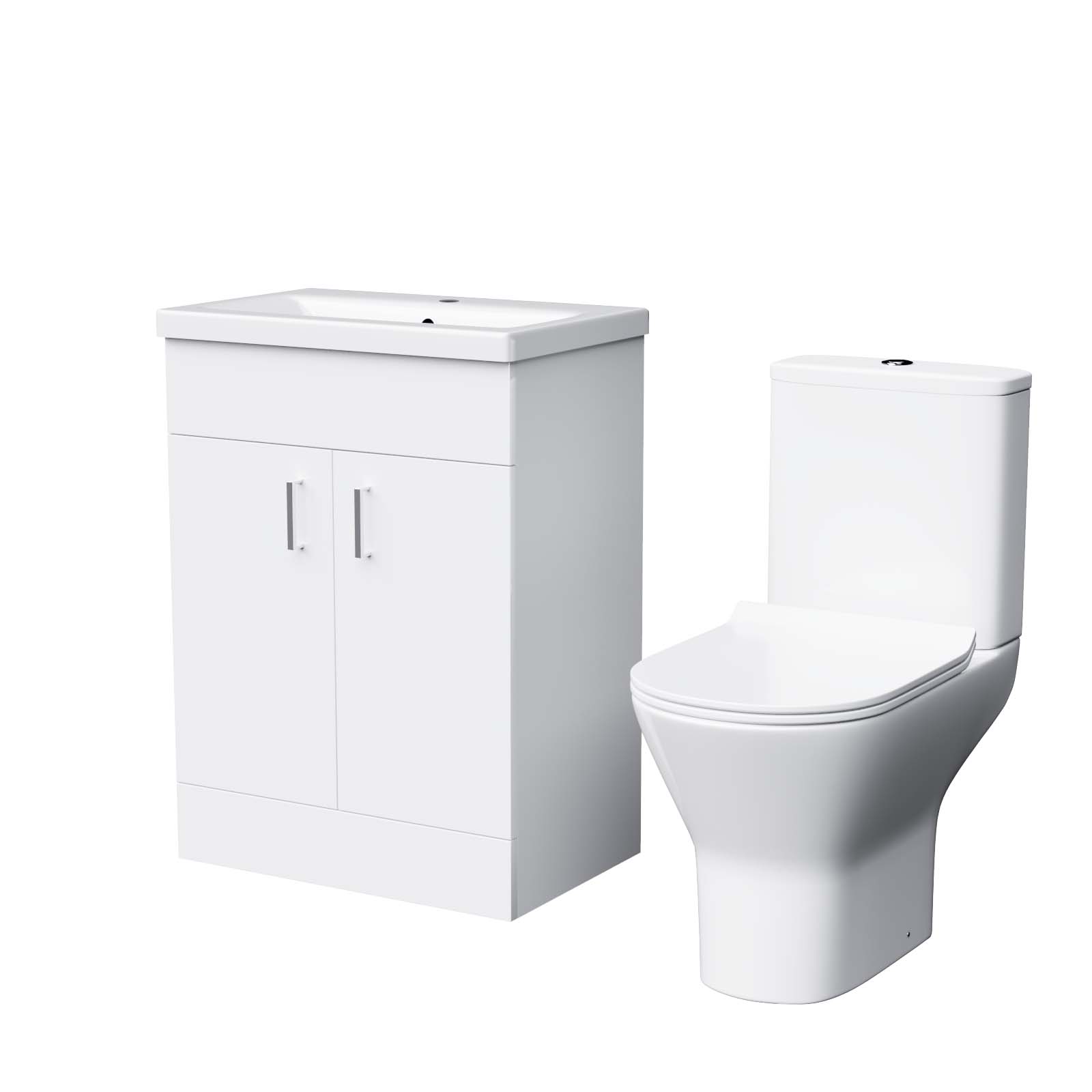 Nanuya 600mm White Basin Vanity & Rimless Close Coupled Toilet Flat Pack
