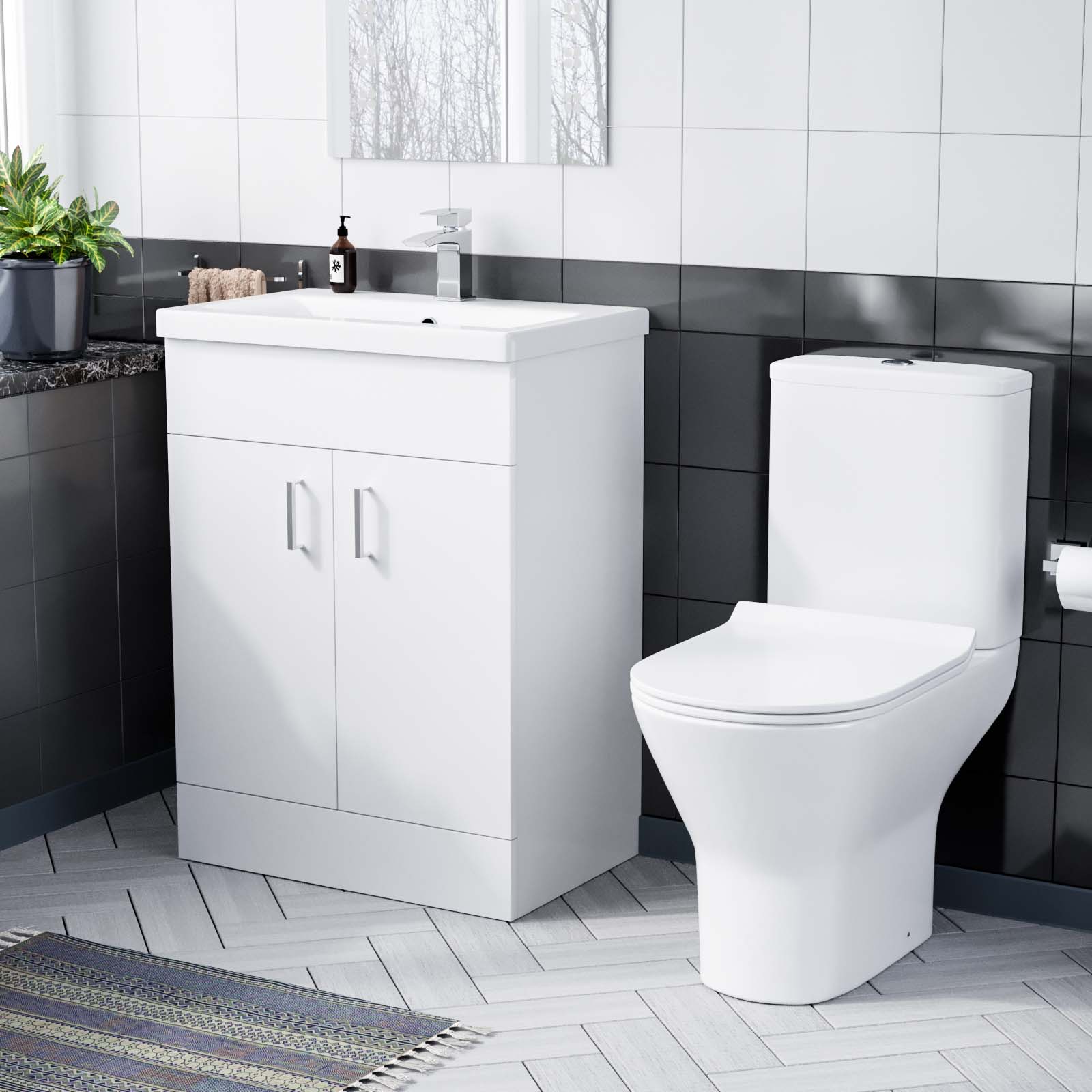 Nanuya 600mm White Basin Vanity & Rimless Close Coupled Toilet Flat Pack