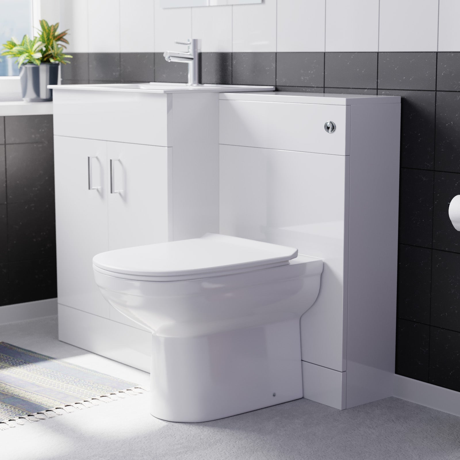 Nanuya 600mm White Freestanding MDF Vanity Basin, WC Unit & BTW Toilet
