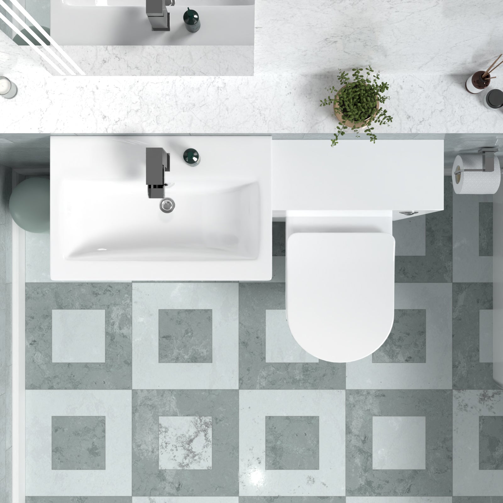 Nanuya 1100mm White Vanity Basin Cabinet, WC Unit & Back To Wall Toilet