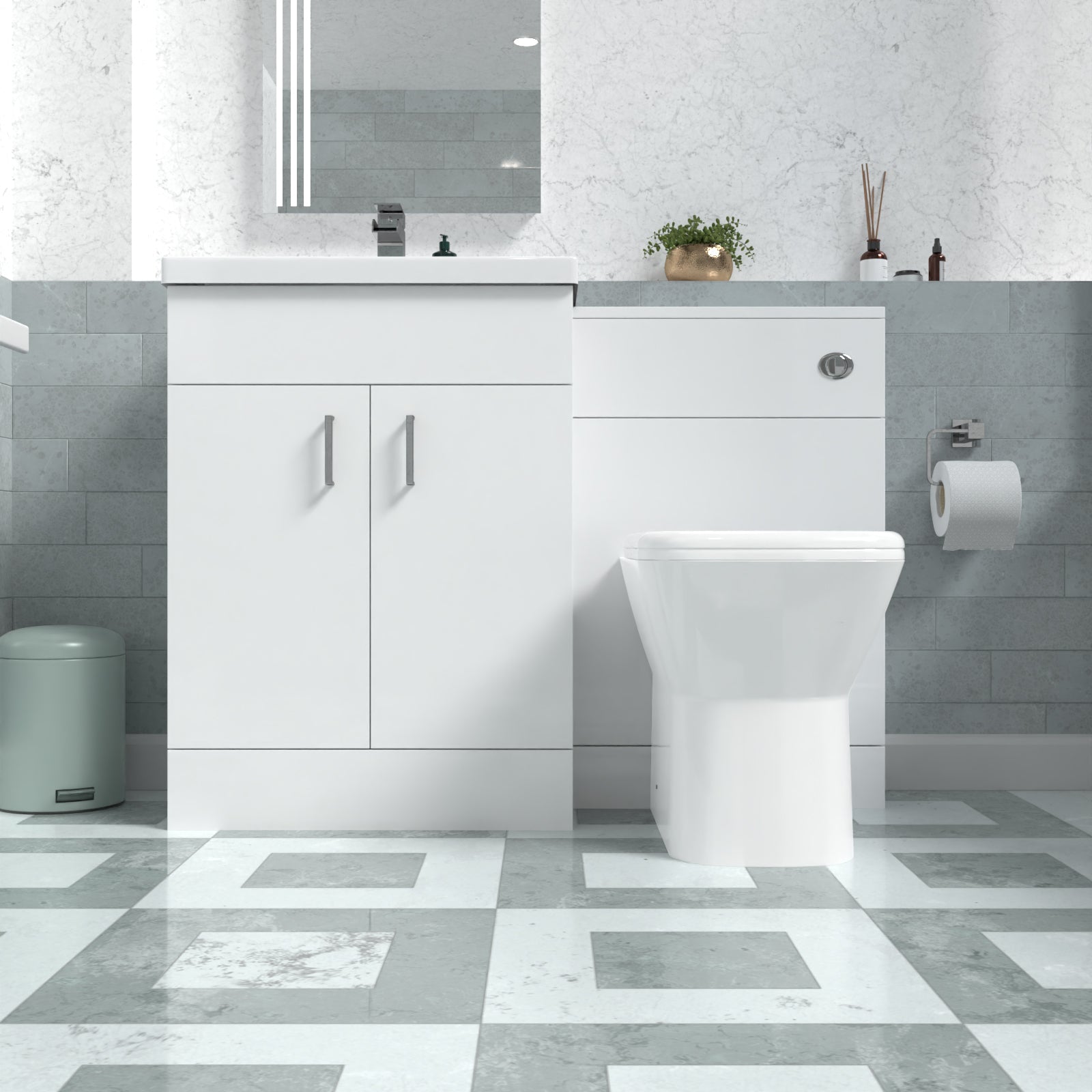 Nanuya 1100mm Freestanding White Basin Vanity Unit & Back To Wall Toilet