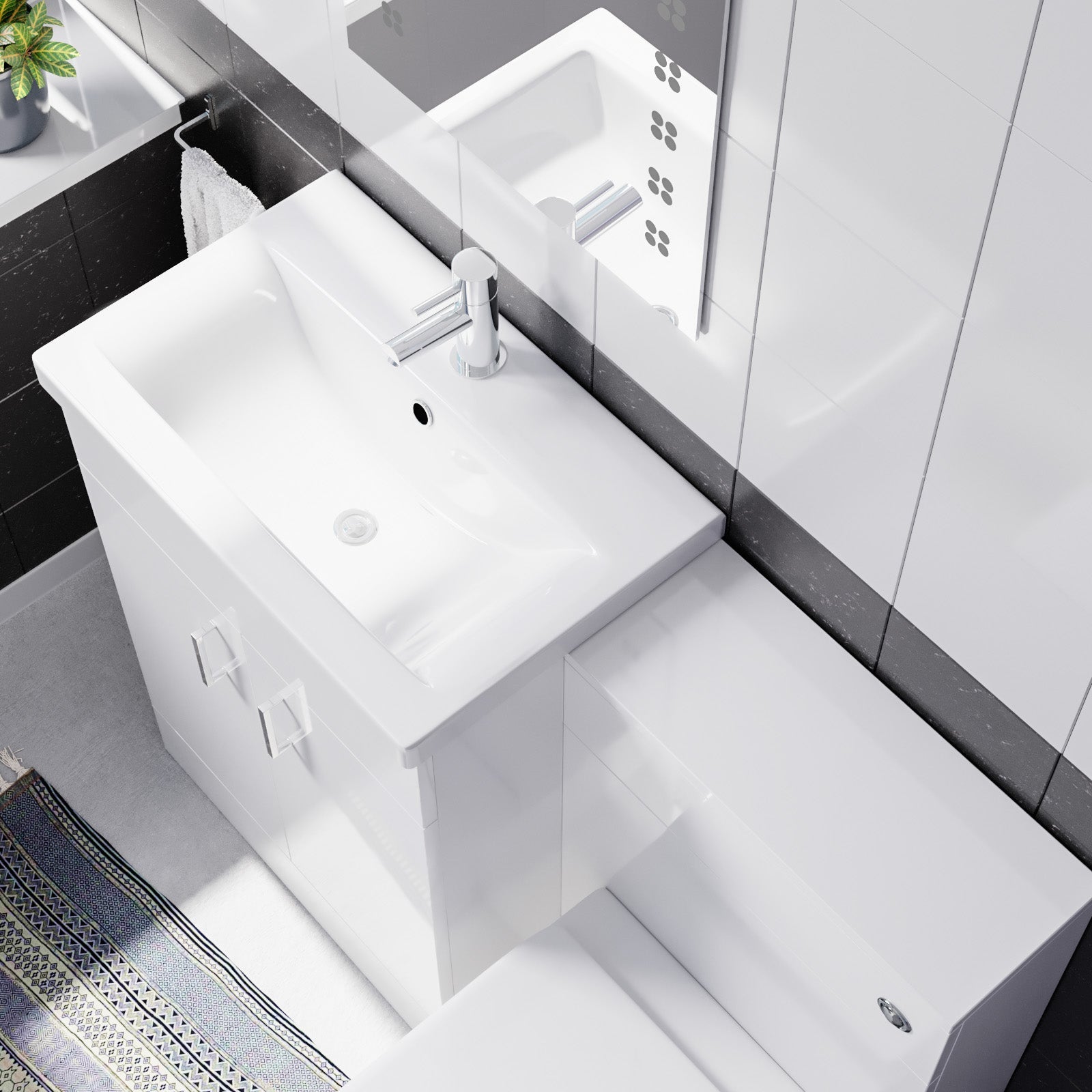 Nanuya White 1100mm Basin Doors Vanity, WC Unit & Rimless BTW Toilet