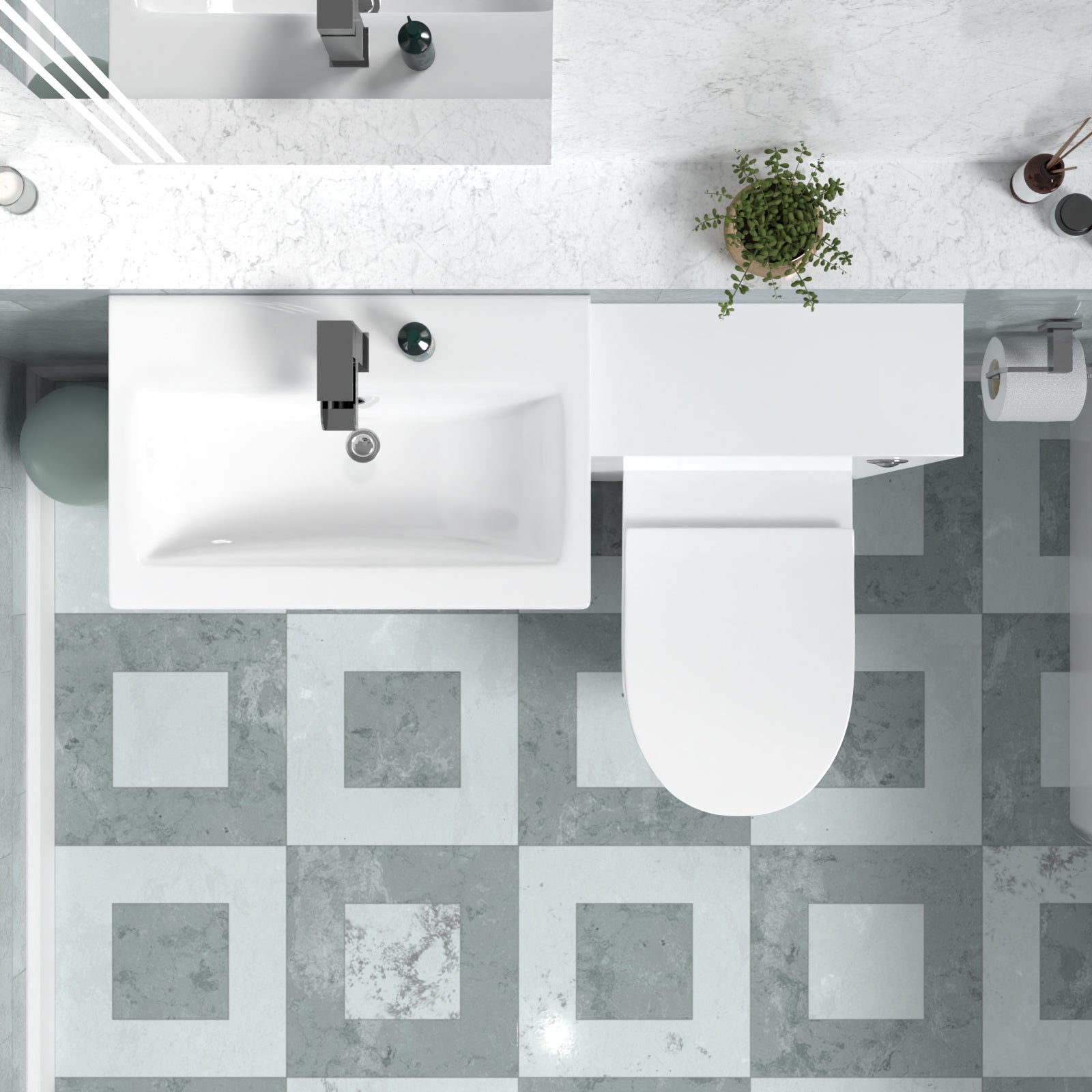 Nanuya 1100mm Freestanding White Basin Vanity & Back To Wall Toilet