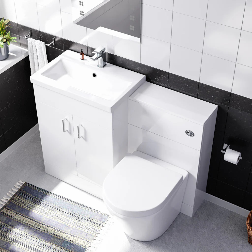 Nanuya 1100mm Freestanding White Basin Vanity & Rimless Back To Wall Toilet