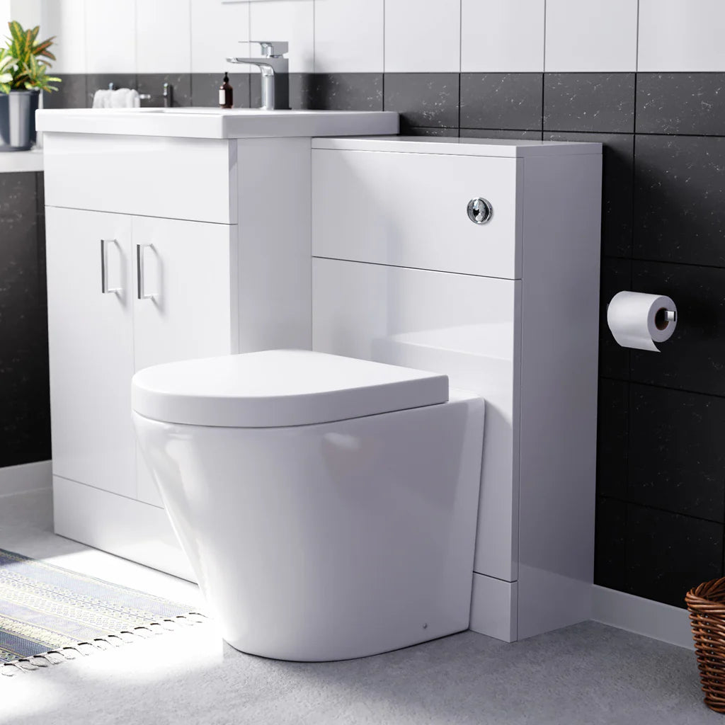 Nanuya 1100mm Freestanding White Basin Vanity & Rimless Back To Wall Toilet